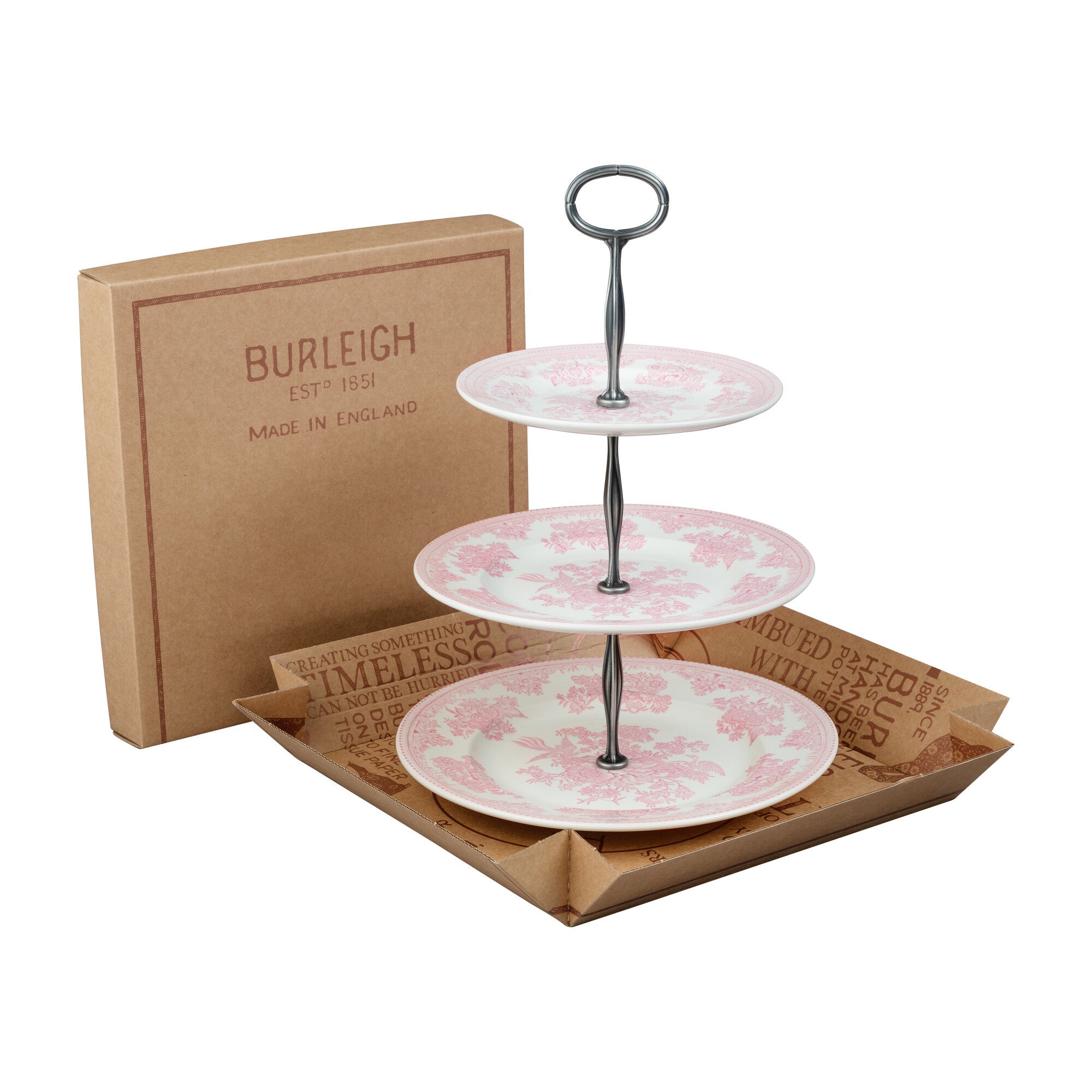 Burleigh Pink Asiatic Pheasants 3 Tier Cake Stand Gift Box