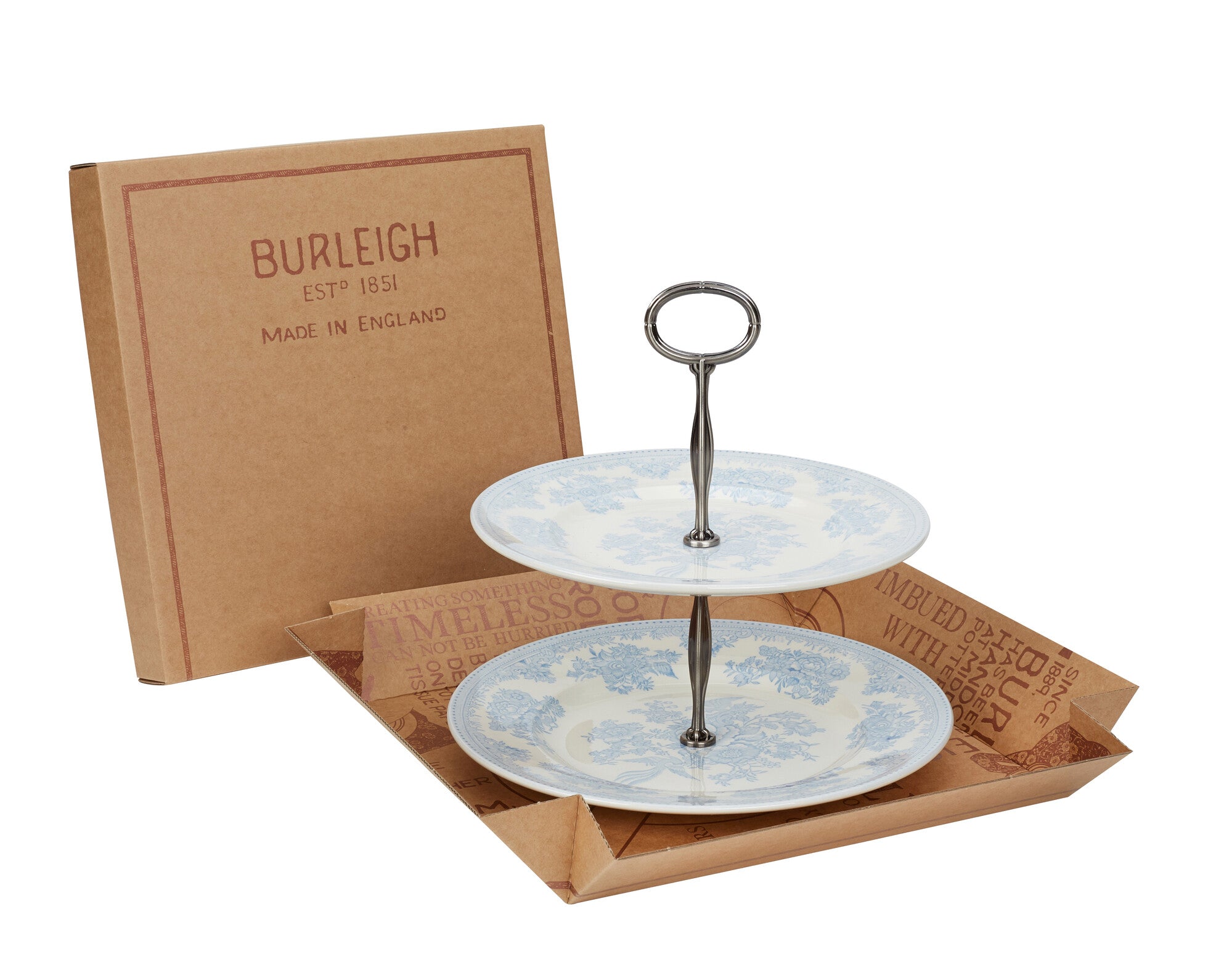 Burleigh Blue Asiatic Pheasant 2 Tier Cake Stand Gift Box