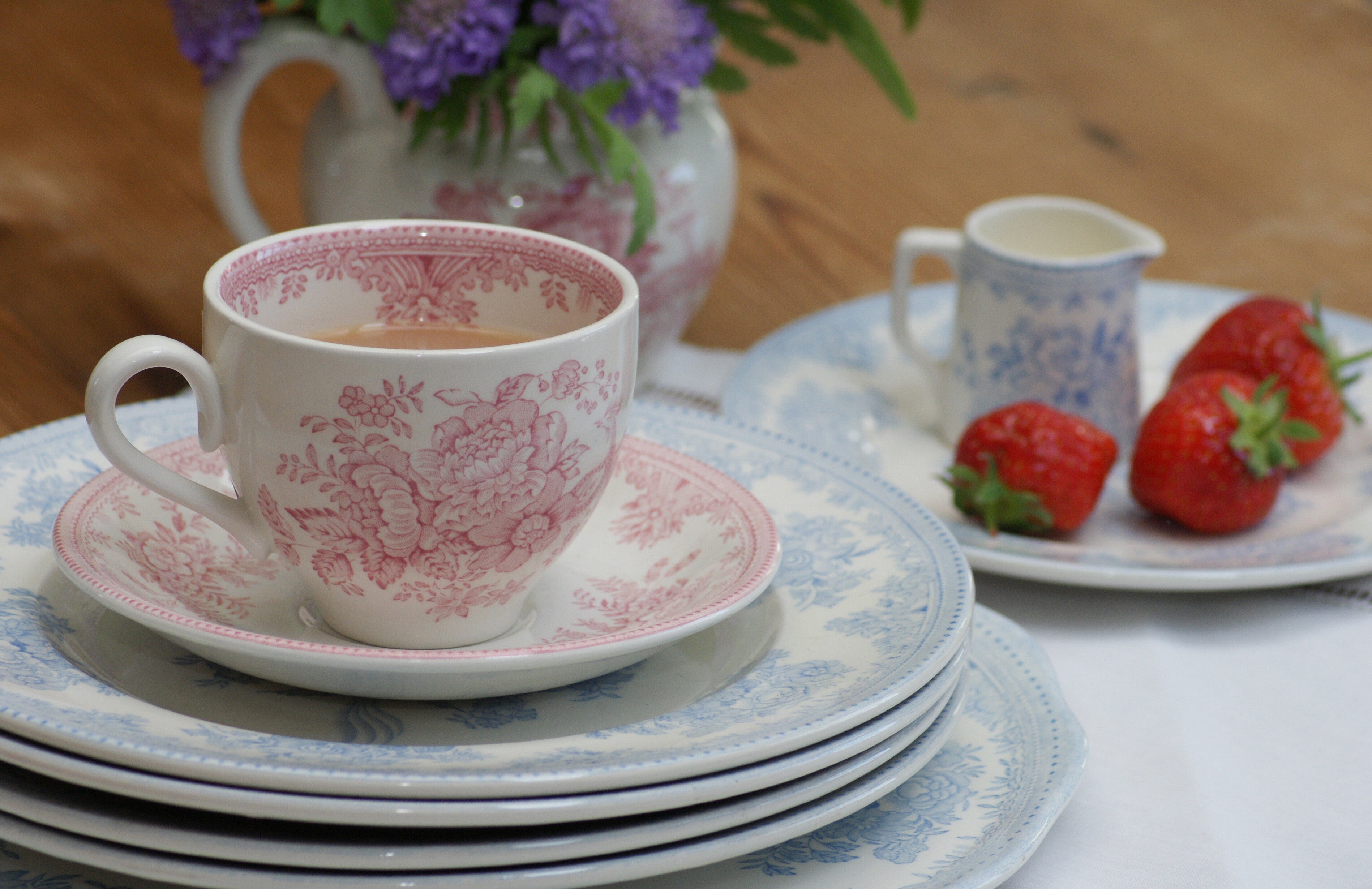Burleigh Pink Asiatic Pheasants Teacup 3Piece Gift Set