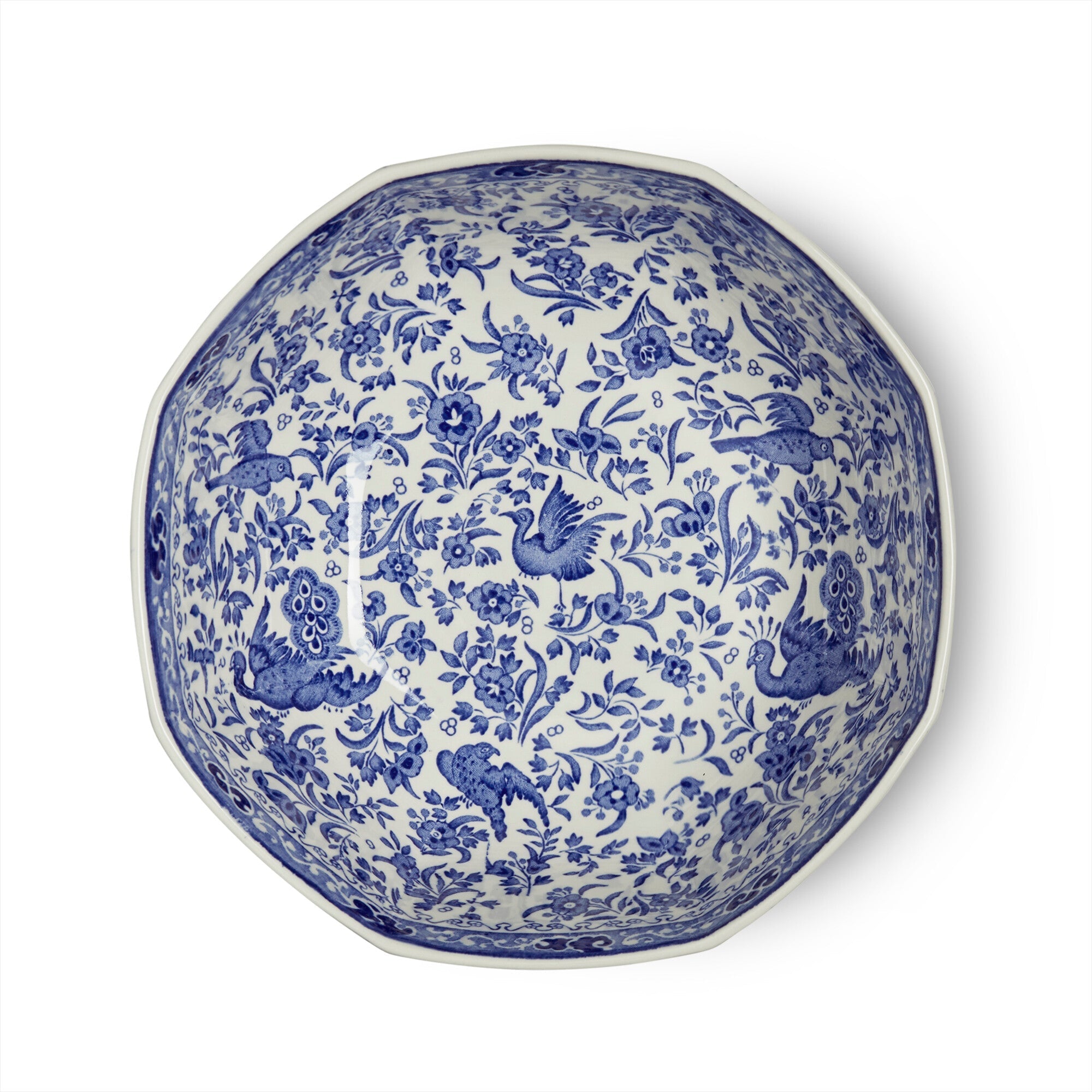 Burleigh Blue Regal Peacock Octagonal Bowl Medium 20.5cm