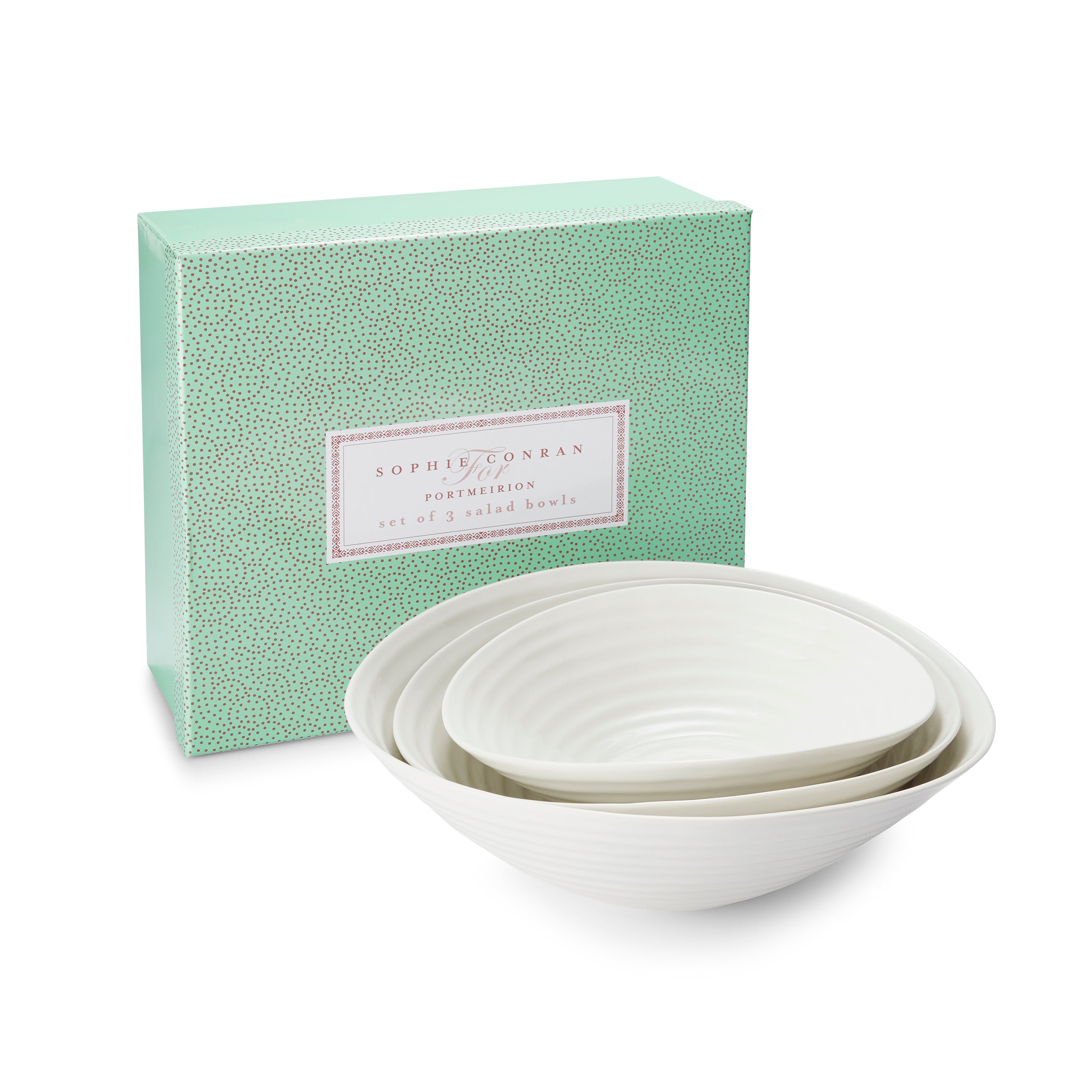 Sophie Conran for Portmeirion Salad Bowls - Set of 3 (lge,med,sml) Large 33cm/13", Medium 28.5cm/11.25", Small 24cm.9.5" Boxed Set