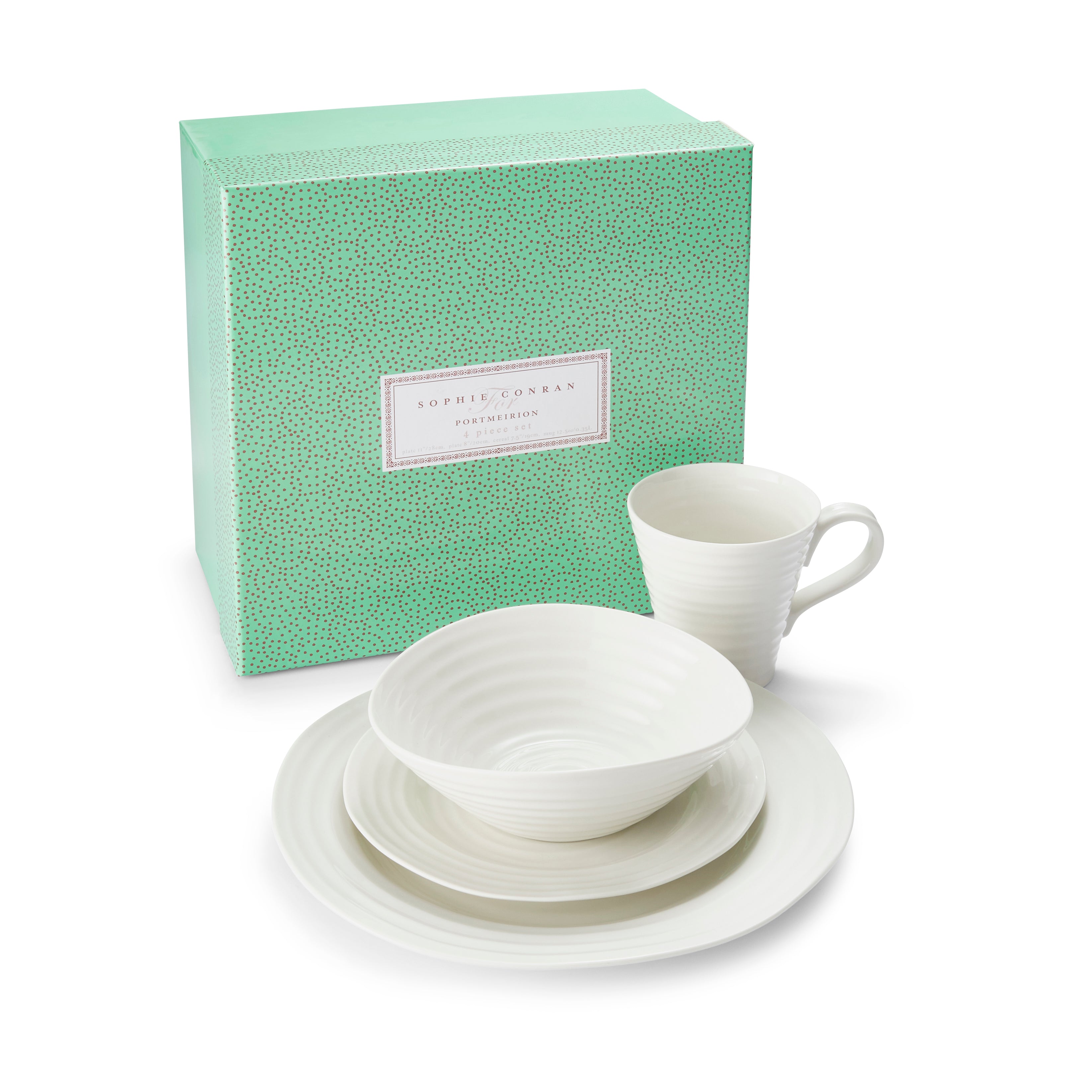 Sophie Conran for Portmeirion 4 Pce Place Setting White Dinner Plate 28cm/11", Side Plate 20cm/8", Cereal Bowl 19cm/7.5", Mug 0.35L/12.5oz Boxed Set
