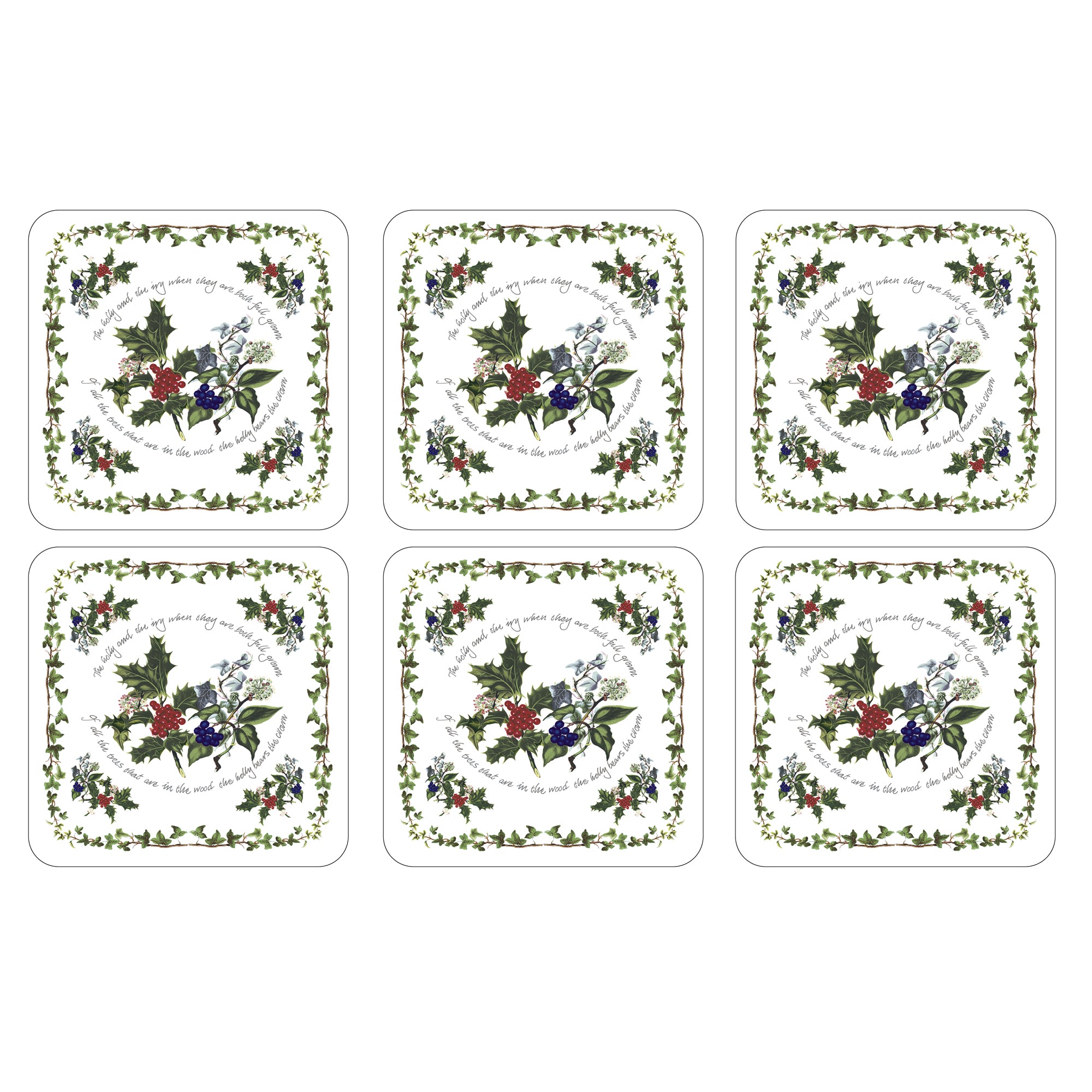 The Holly & The Ivy CoastersS/6 (s) 10.5 x 10.5cm Boxed Set