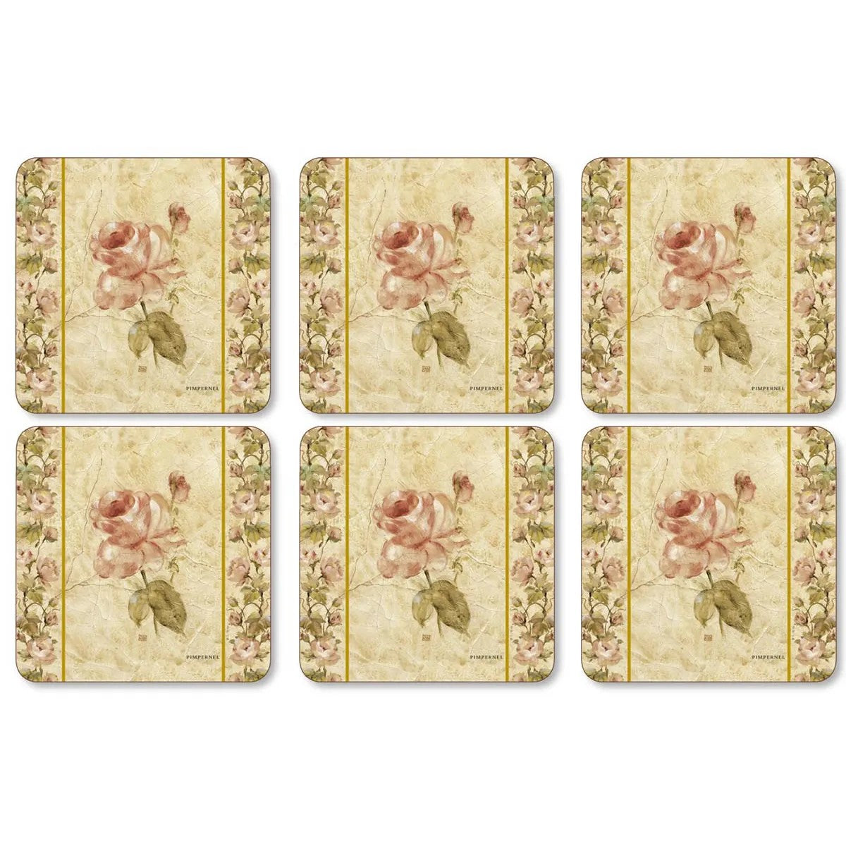 Antique Rose Linen Set of 6 Coasters