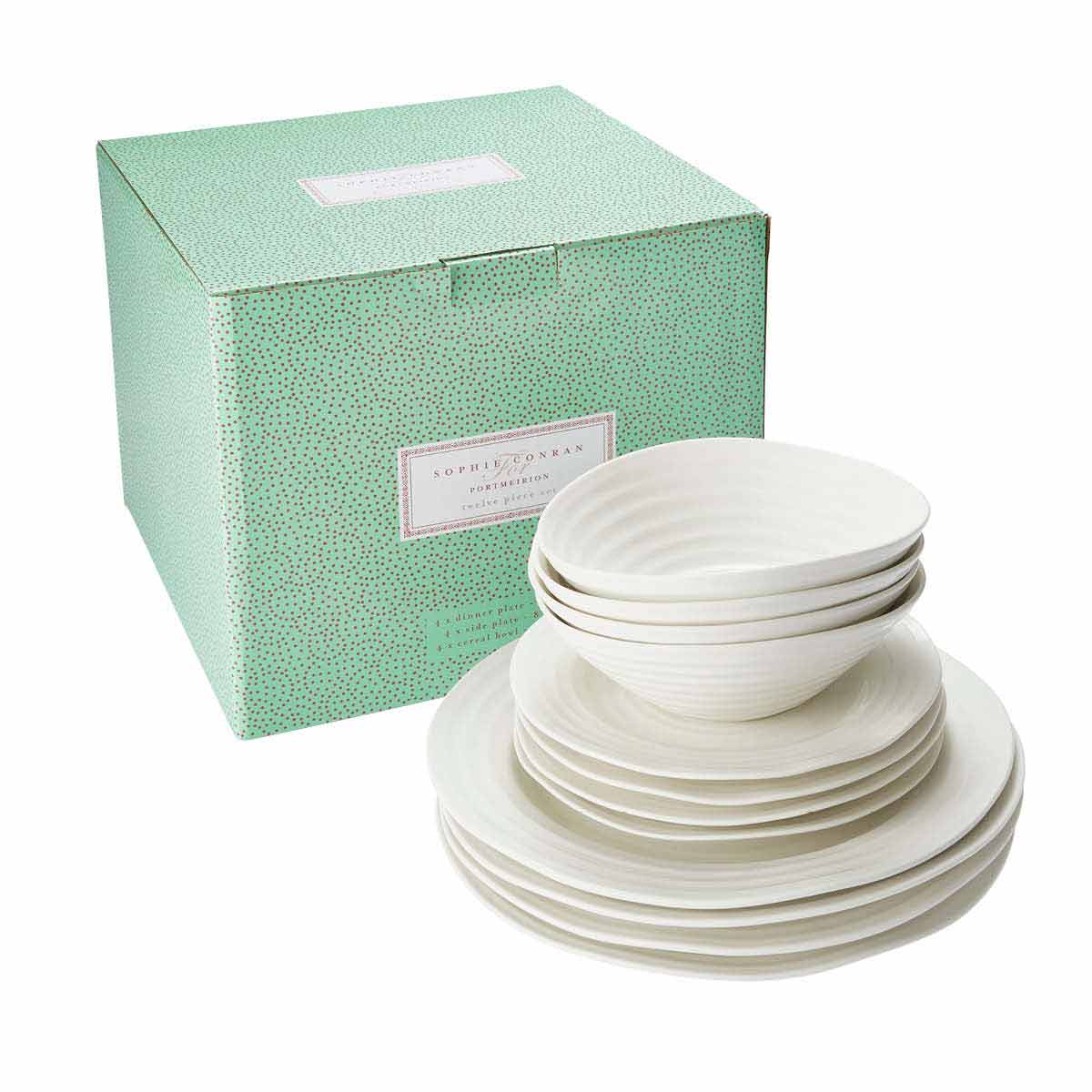 Sophie Conran for Portmeirion  White 12 Piece Set 4 x 28cm/11" Plate, 4 x 20cm/8" Plate, 4 x 19cm/7.5" Bowl Boxed Set