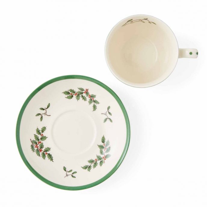 Christmas Tree Set of 4 Teacups & Saucers