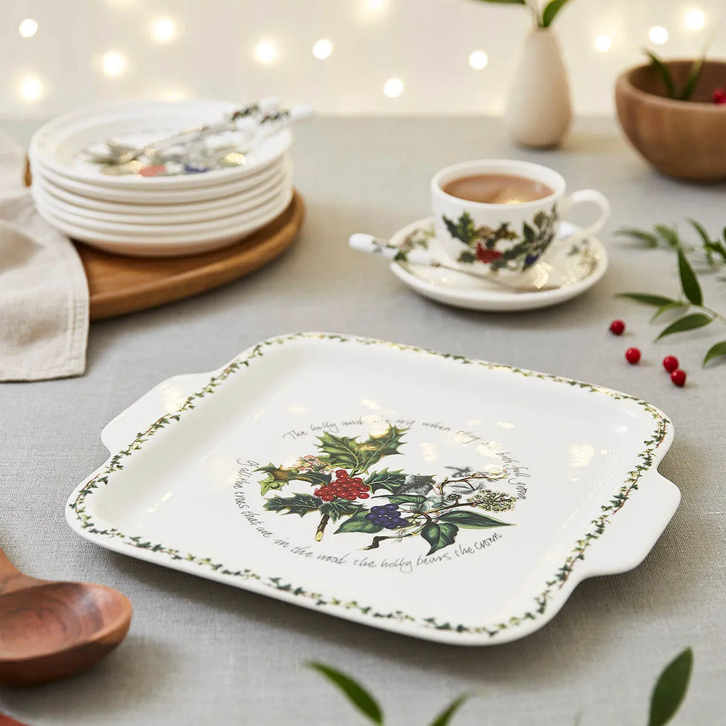 The Holly and the Ivy Square Cake Plate
