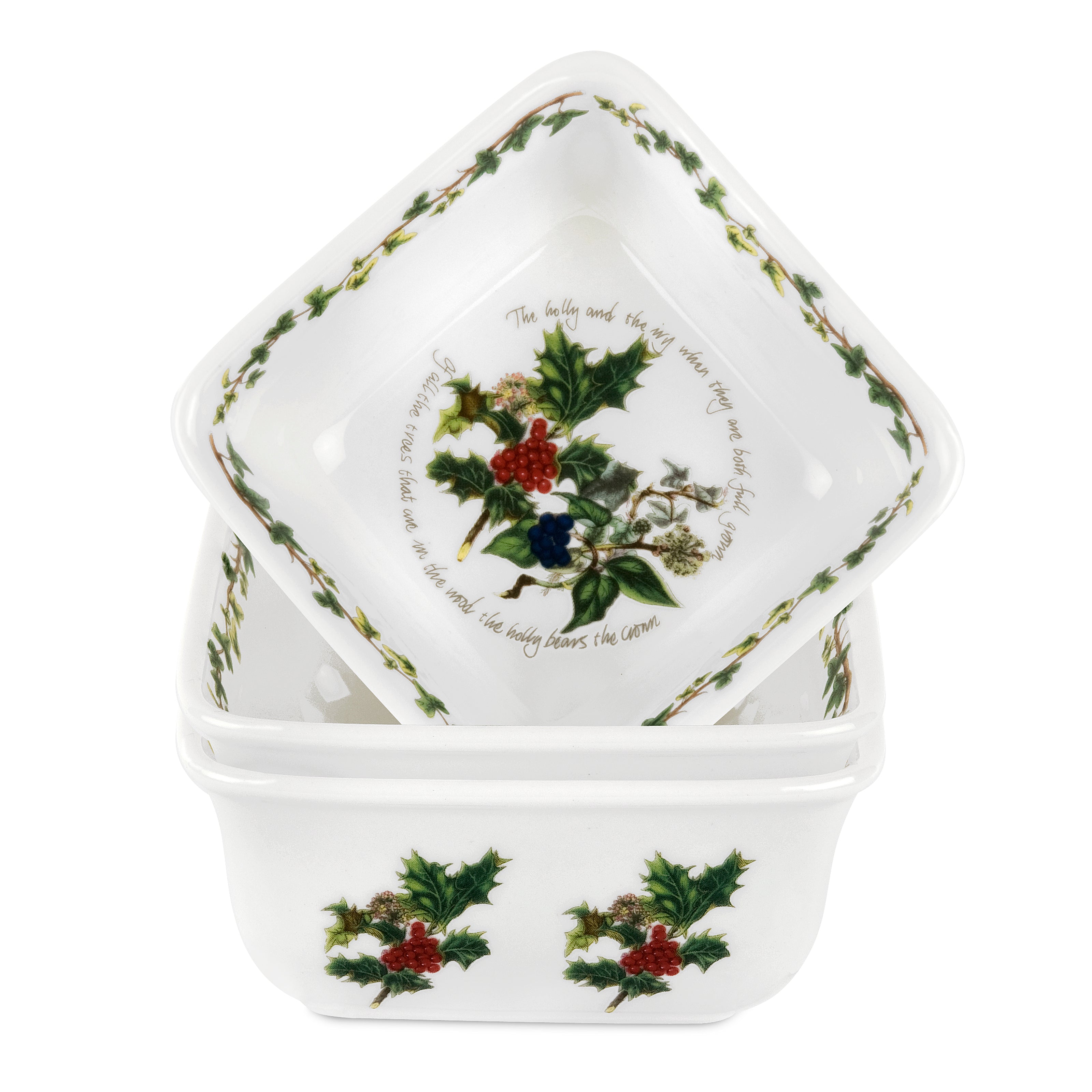 The Holly & the Ivy Square Mini Dishes - Set of 3 10cm Boxed Set