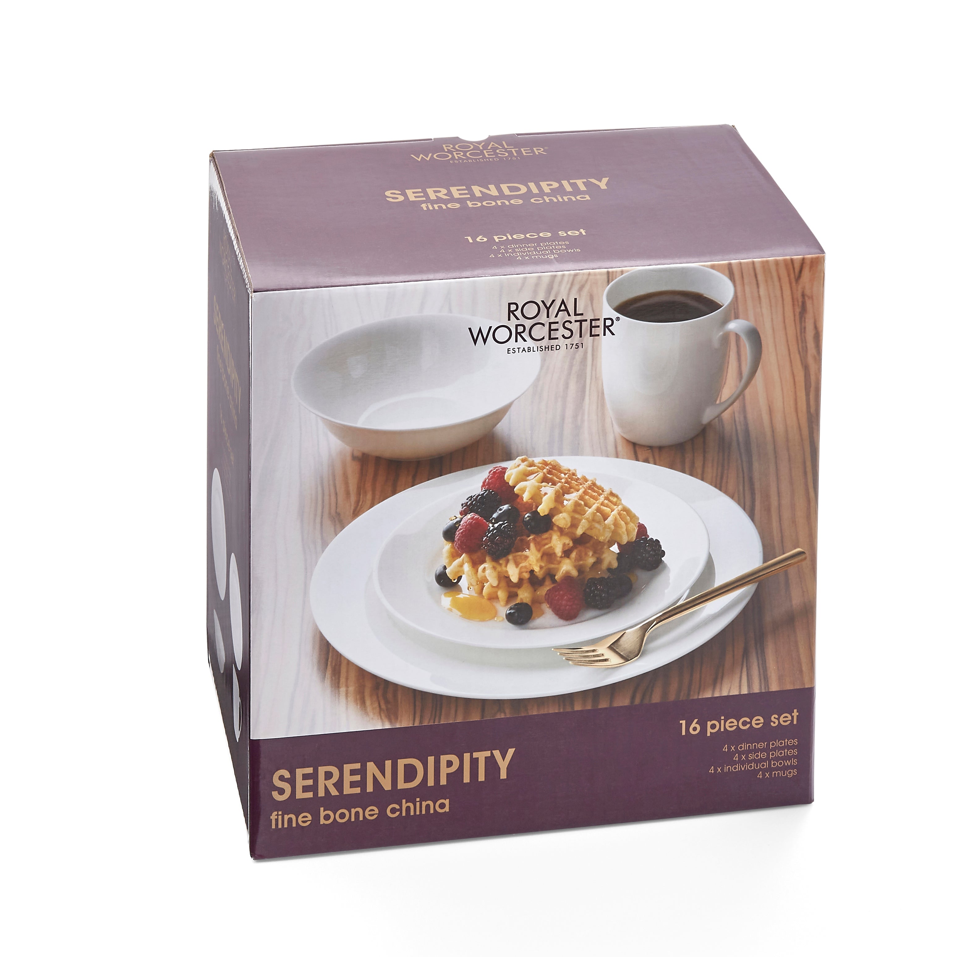 Royal Worcester Serendipity 16 Piece Set 4 x 27cm/10.5" Plate, 4 x 20cm/8" Plate, 4 x 16cm/6.25" Bowl, 4 x 0.35L/12fl.oz. Mug Boxed Set
