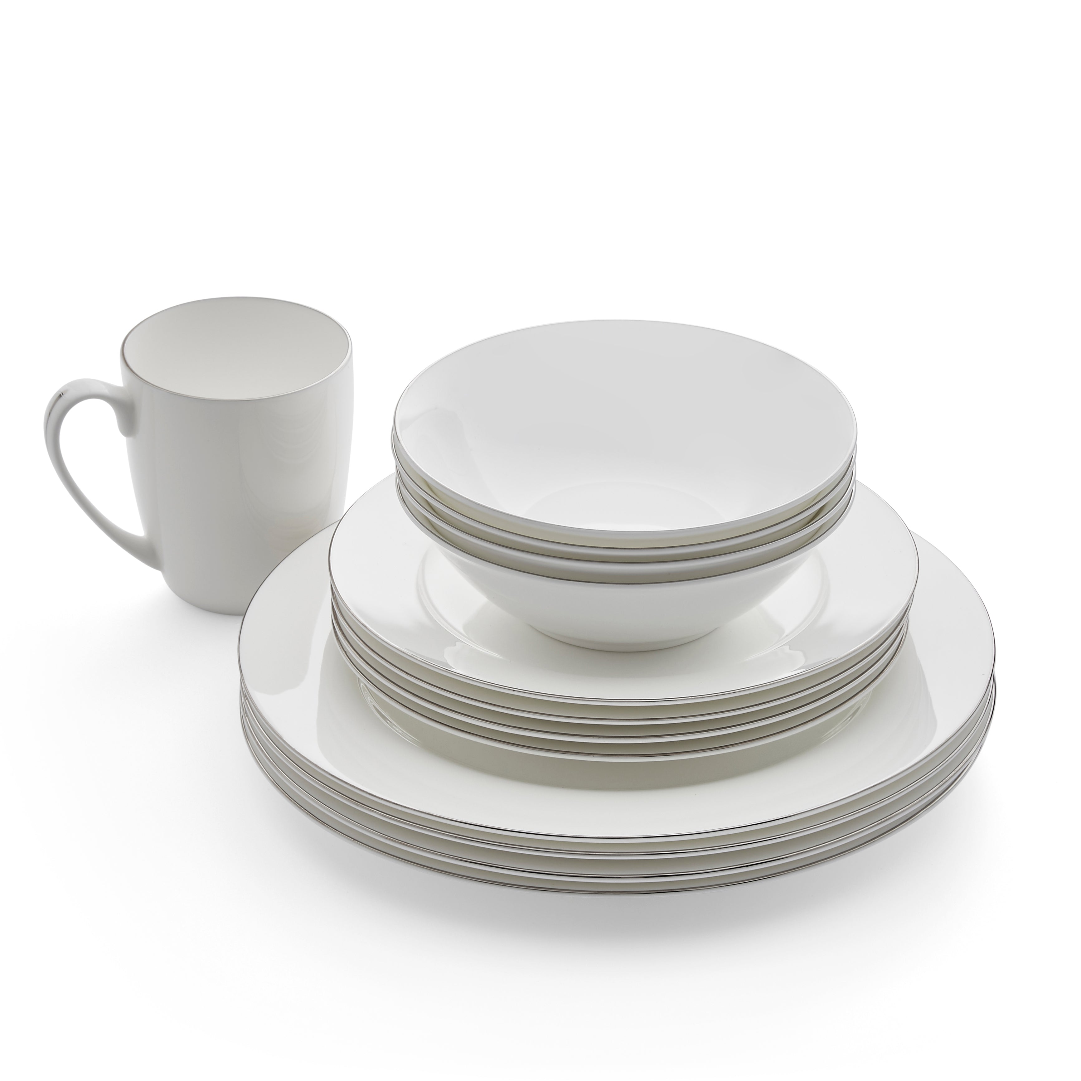 Serendipity Platinum 16 Piece Set 4 x 27cm/10.5" Plate, 4 x 20cm/8" Plate, 4 x 16cm/6.25" Bowl, 4 x 0.35L/12fl.oz. Mug Boxed Set