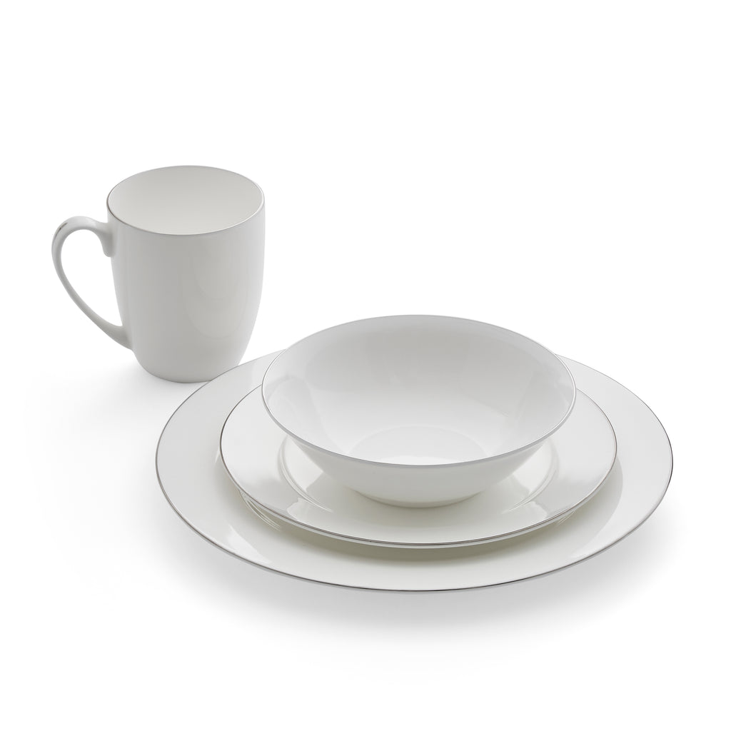 Serendipity Platinum 16 Piece Set 4 x 27cm/10.5" Plate, 4 x 20cm/8" Plate, 4 x 16cm/6.25" Bowl, 4 x 0.35L/12fl.oz. Mug Boxed Set
