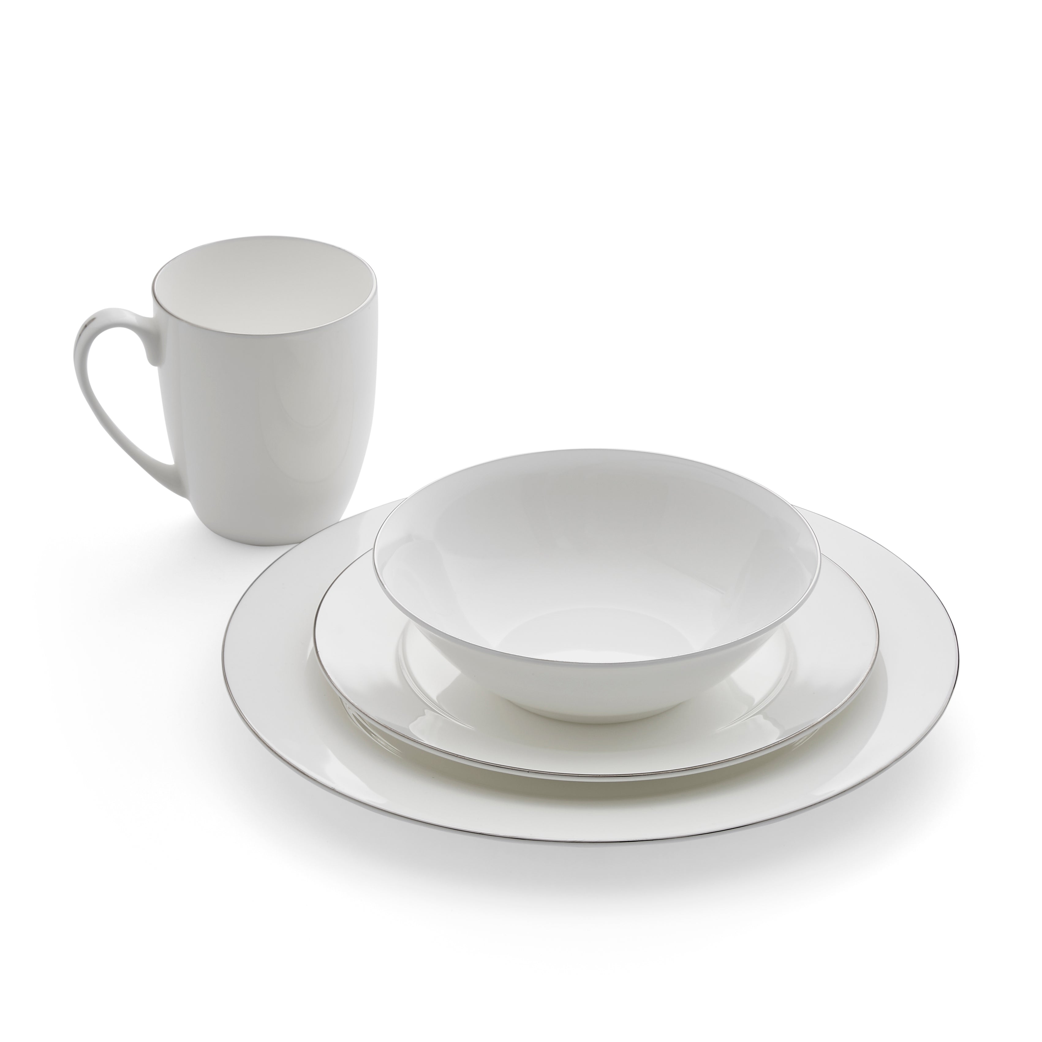 Serendipity Platinum 16 Piece Set 4 x 27cm/10.5" Plate, 4 x 20cm/8" Plate, 4 x 16cm/6.25" Bowl, 4 x 0.35L/12fl.oz. Mug Boxed Set