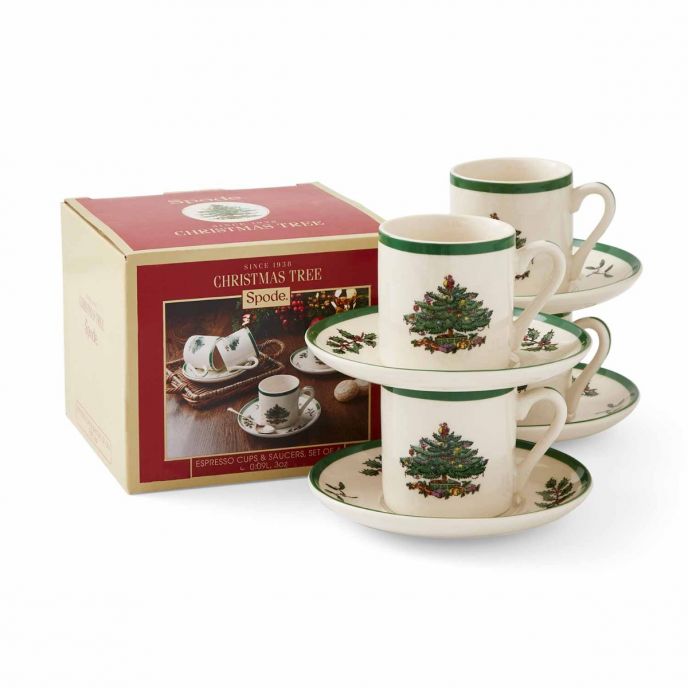 Christmas Tree Set of 4 Espresso Cup & Saucer