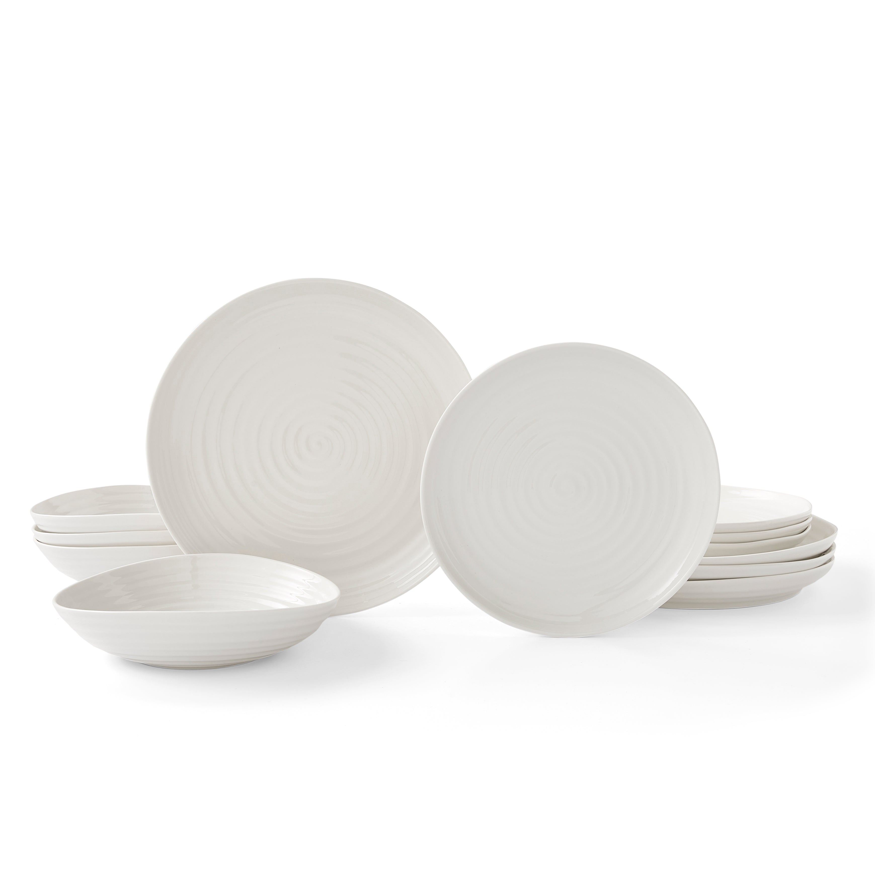 Sophie Conran for Portmeirion 12 Piece Coupe Set 4 x 27cm/10.5" Coupe Plate, 4 x 22cm/8.5" Coupe Plate, 4 x 20cm/8" Bowl Boxed Set
