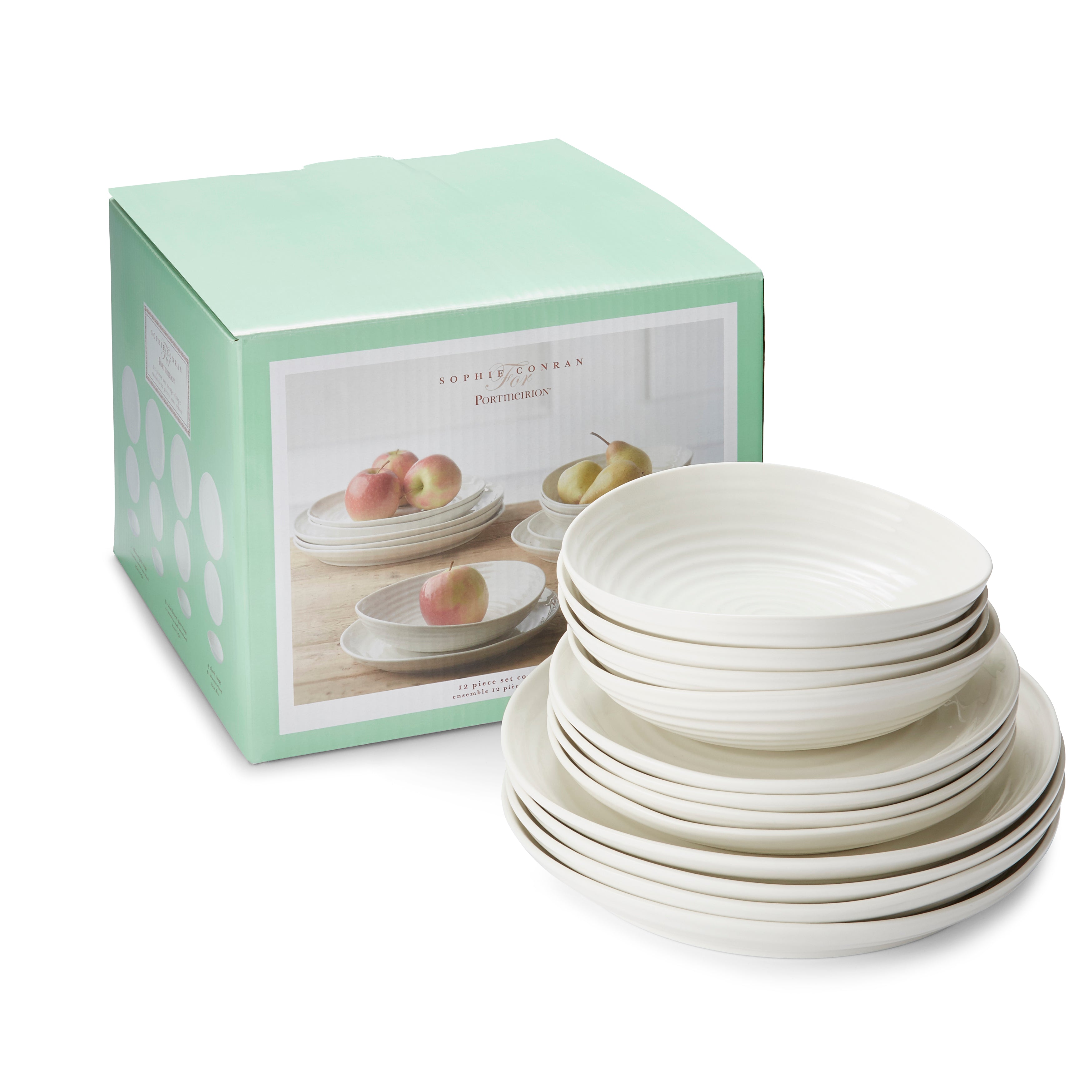 Sophie Conran for Portmeirion 12 Piece Coupe Set 4 x 27cm/10.5" Coupe Plate, 4 x 22cm/8.5" Coupe Plate, 4 x 20cm/8" Bowl Boxed Set