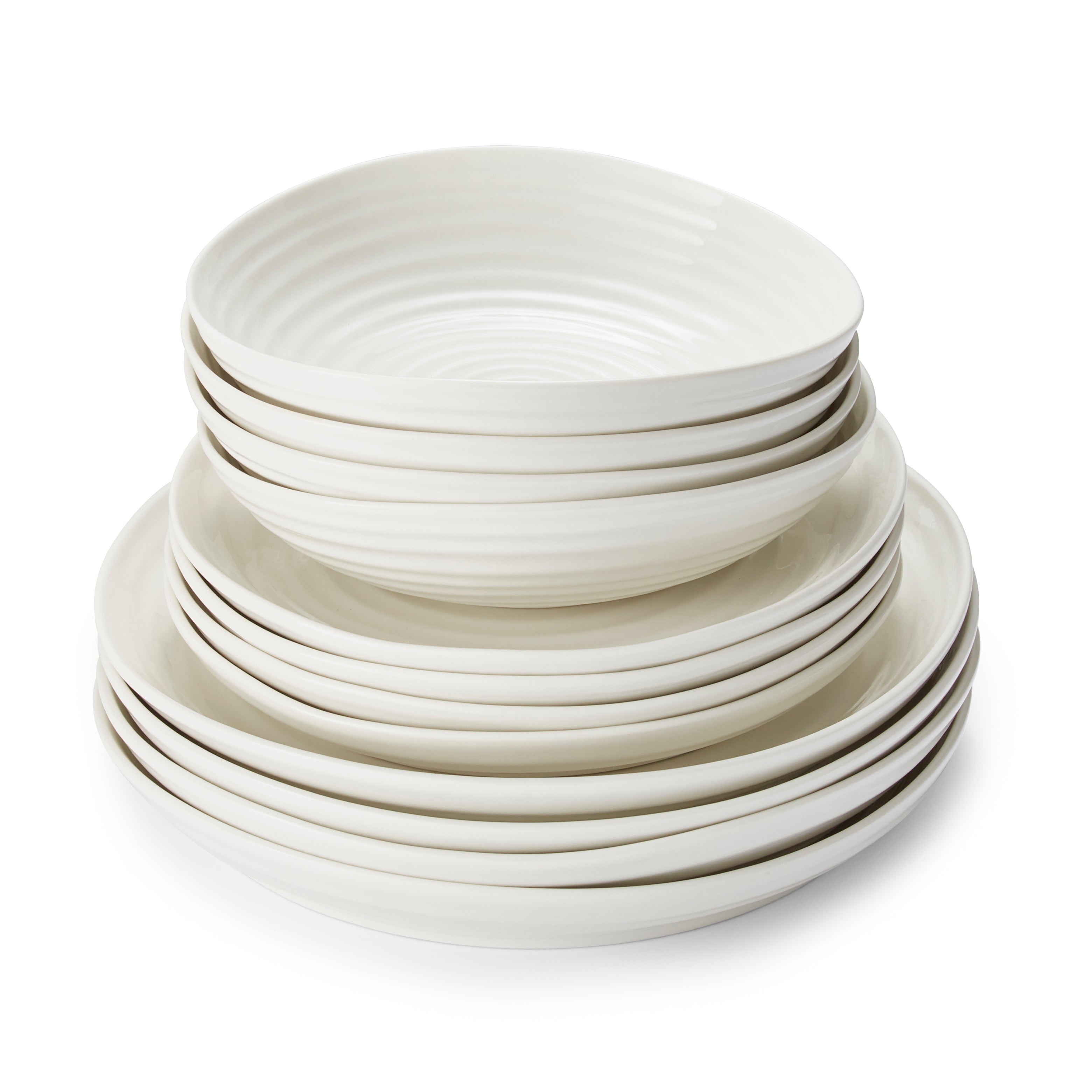 Sophie Conran for Portmeirion 12 Piece Coupe Set 4 x 27cm/10.5" Coupe Plate, 4 x 22cm/8.5" Coupe Plate, 4 x 20cm/8" Bowl Boxed Set