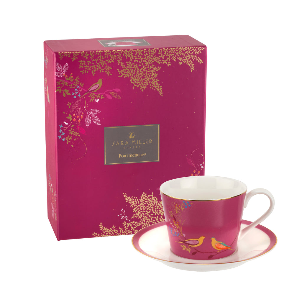 Sara Miller London Artisanne Noir Collection Teacup & Saucer - Pink 0.20L Single