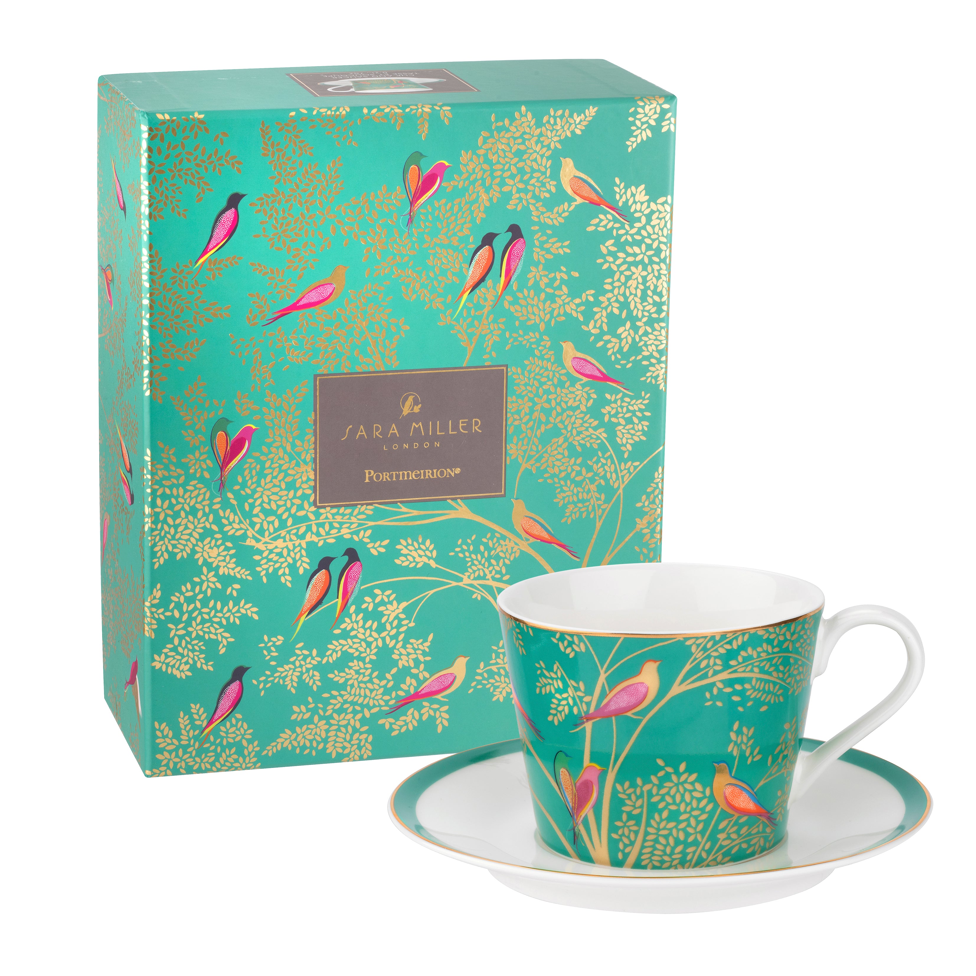 Sara Miller London Artisanne Noir Collection Teacup & Saucer - Green 0.20L Single