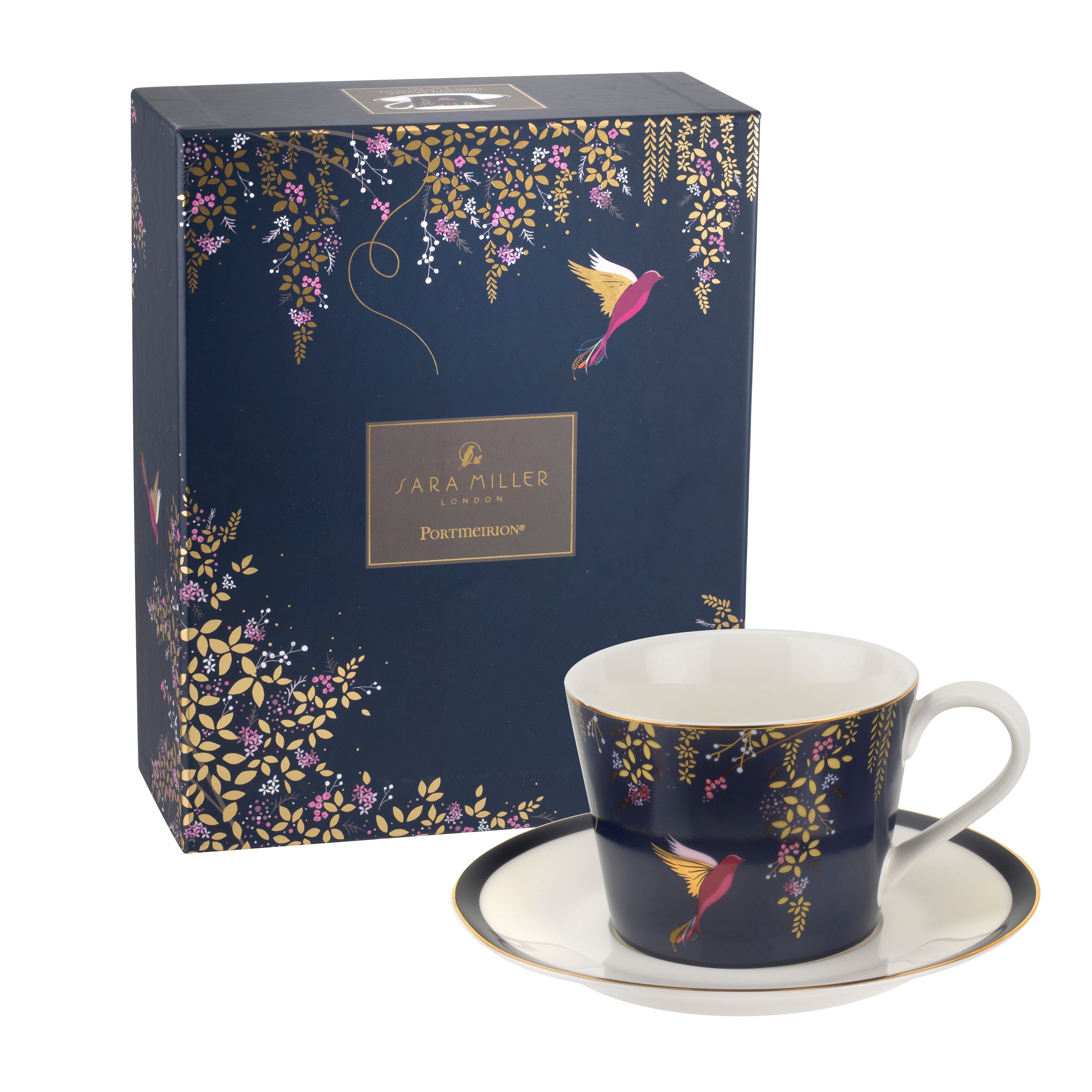 Sara Miller London Artisanne Noir Collection Teacup & Saucer - Navy 0.20L Single