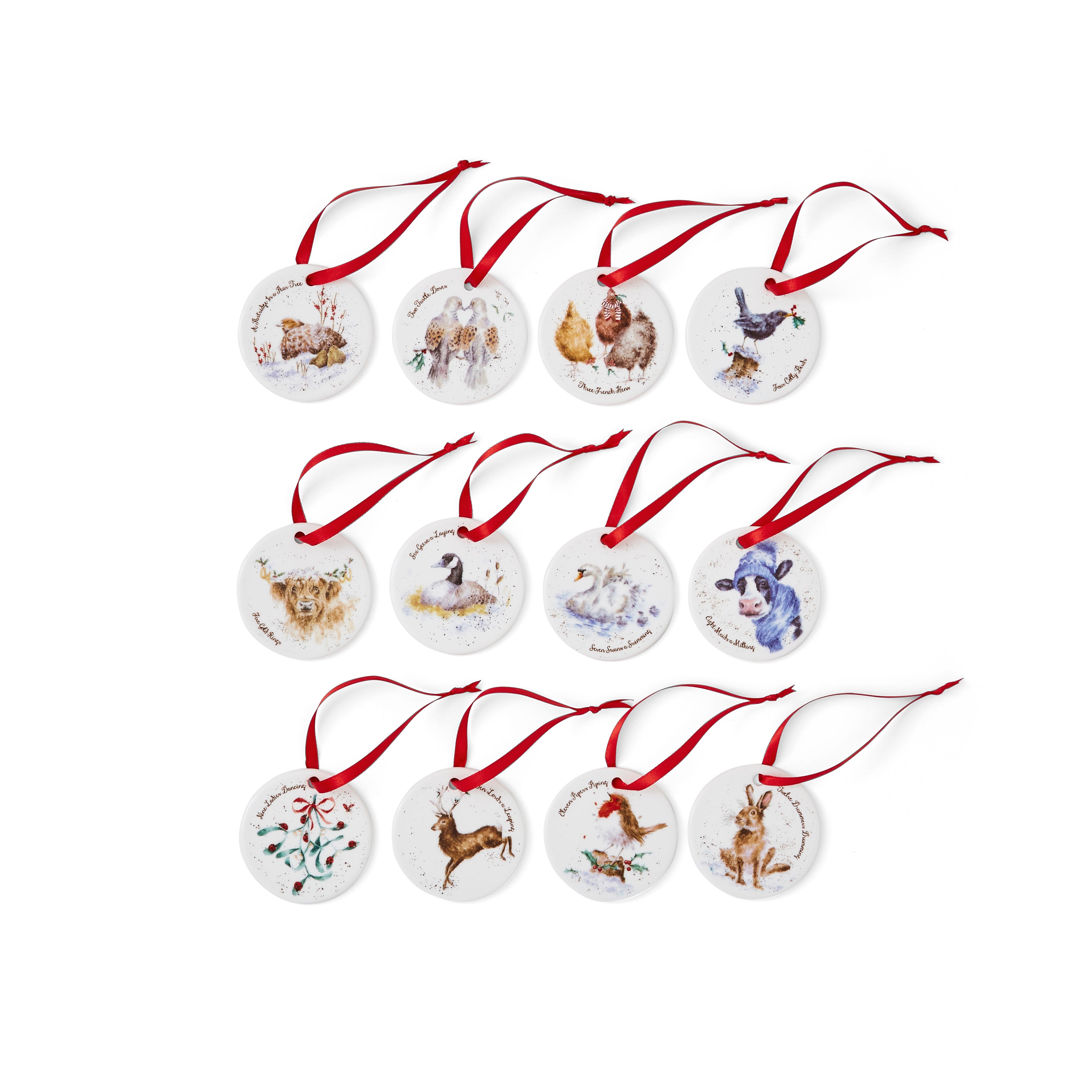 WreWrendale Designs - Christmas Collectionsndale Designs Coloured Collection 12 Days of Christmas Decorations 7cm diam. Boxed Set