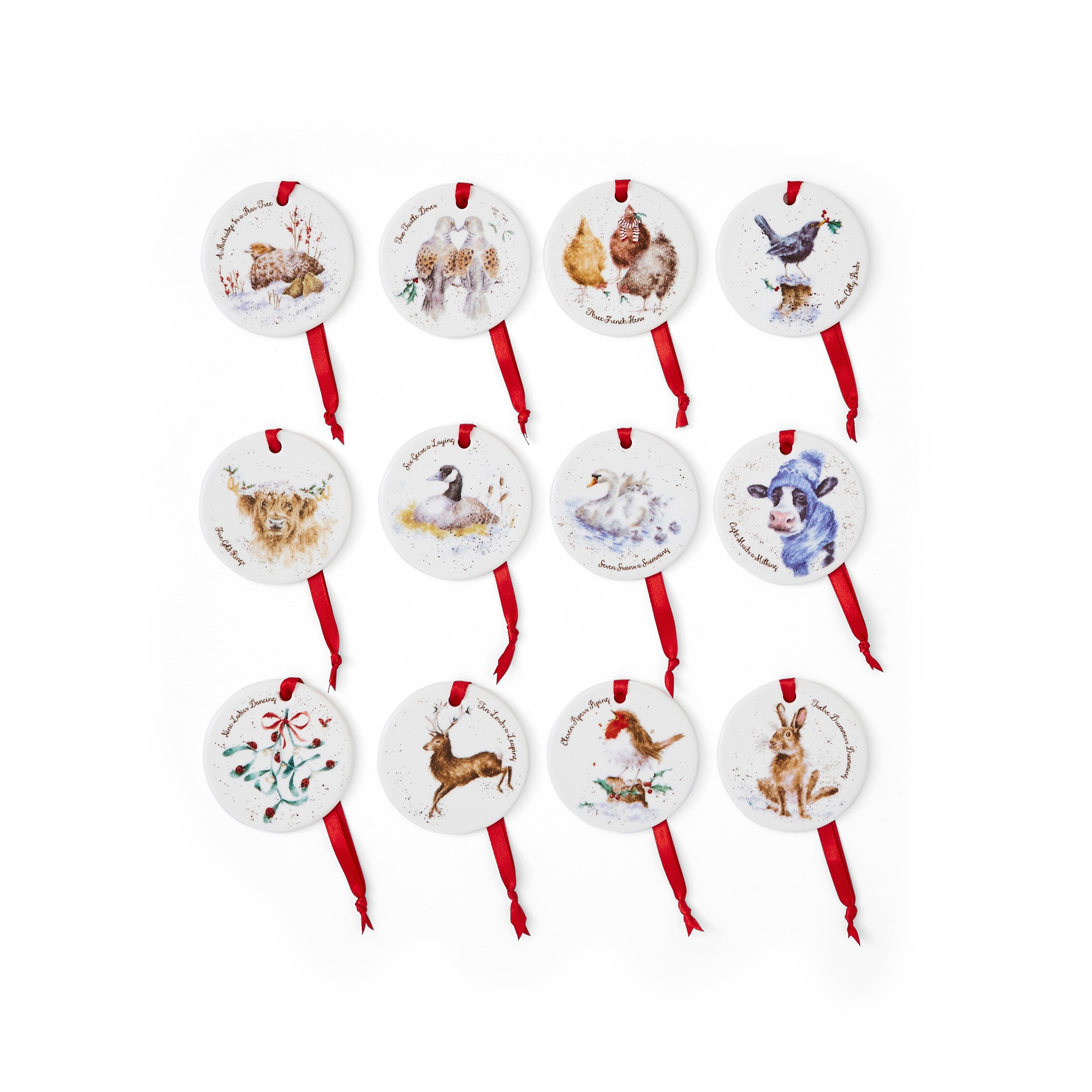 WreWrendale Designs - Christmas Collectionsndale Designs Coloured Collection 12 Days of Christmas Decorations 7cm diam. Boxed Set