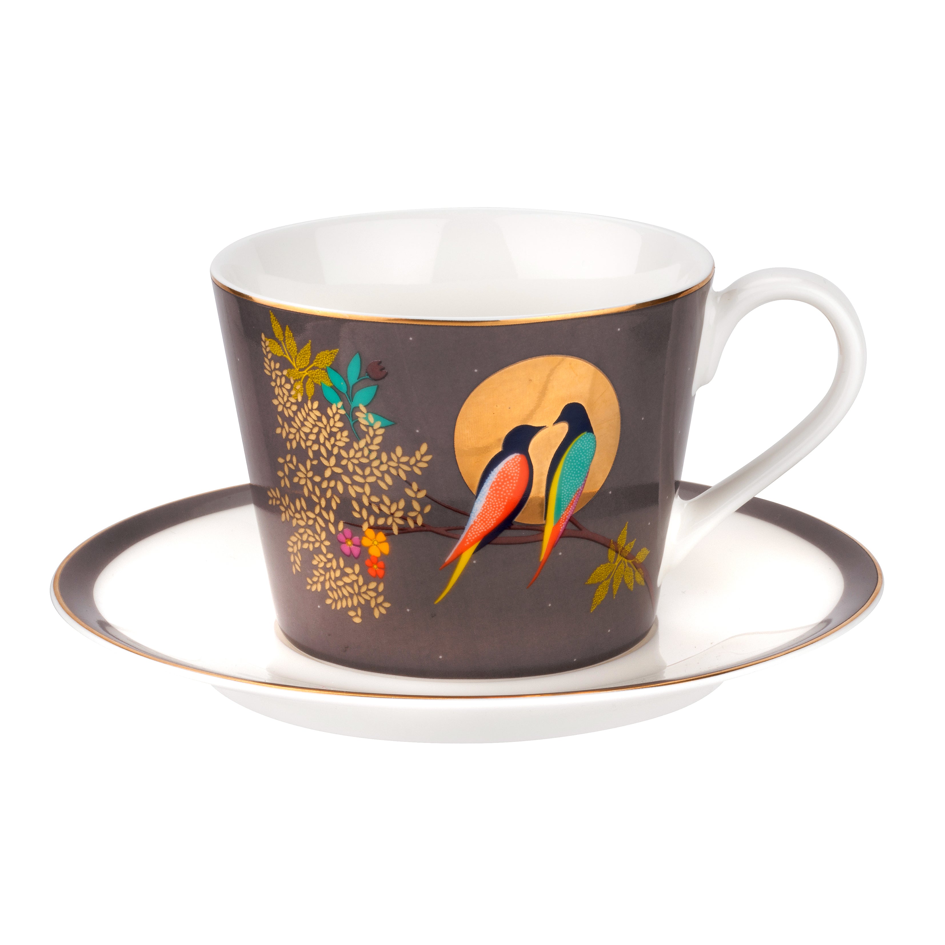Sara Miller London Artisanne Noir Collection Teacup & Saucer - Dark Grey 0.20L Single