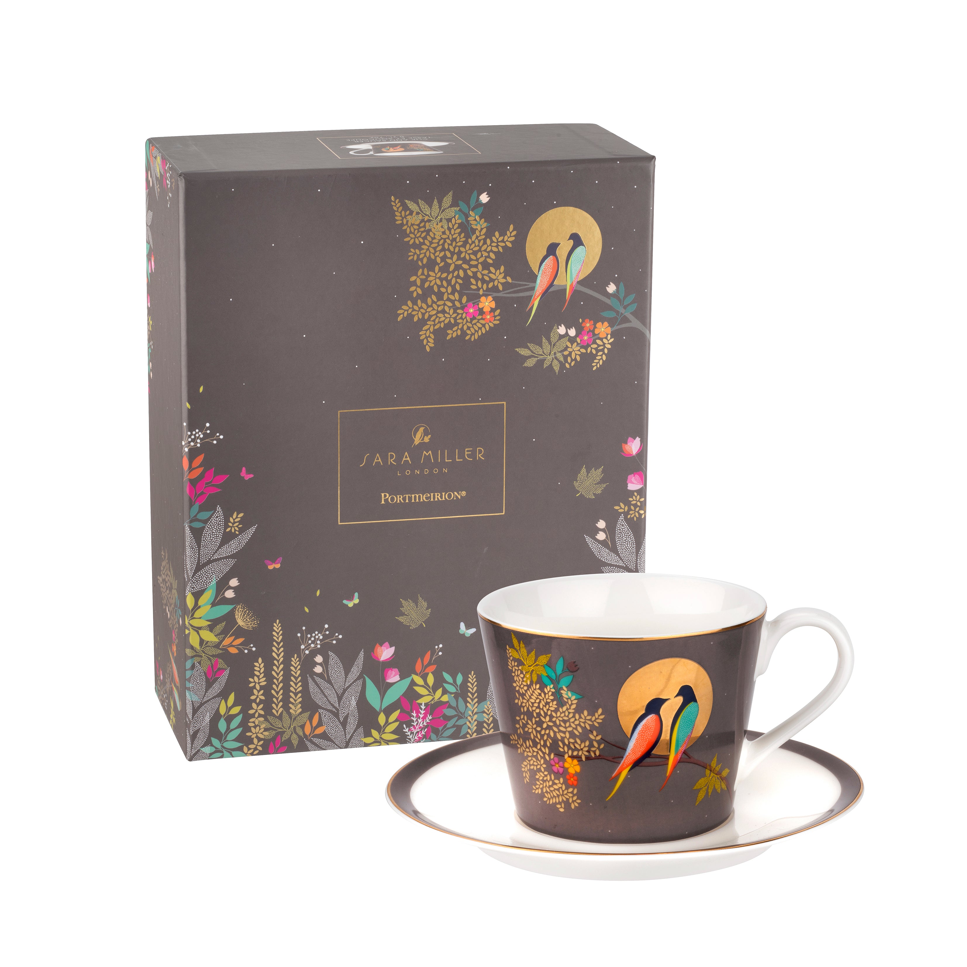 Sara Miller London Artisanne Noir Collection Teacup & Saucer - Dark Grey 0.20L Single