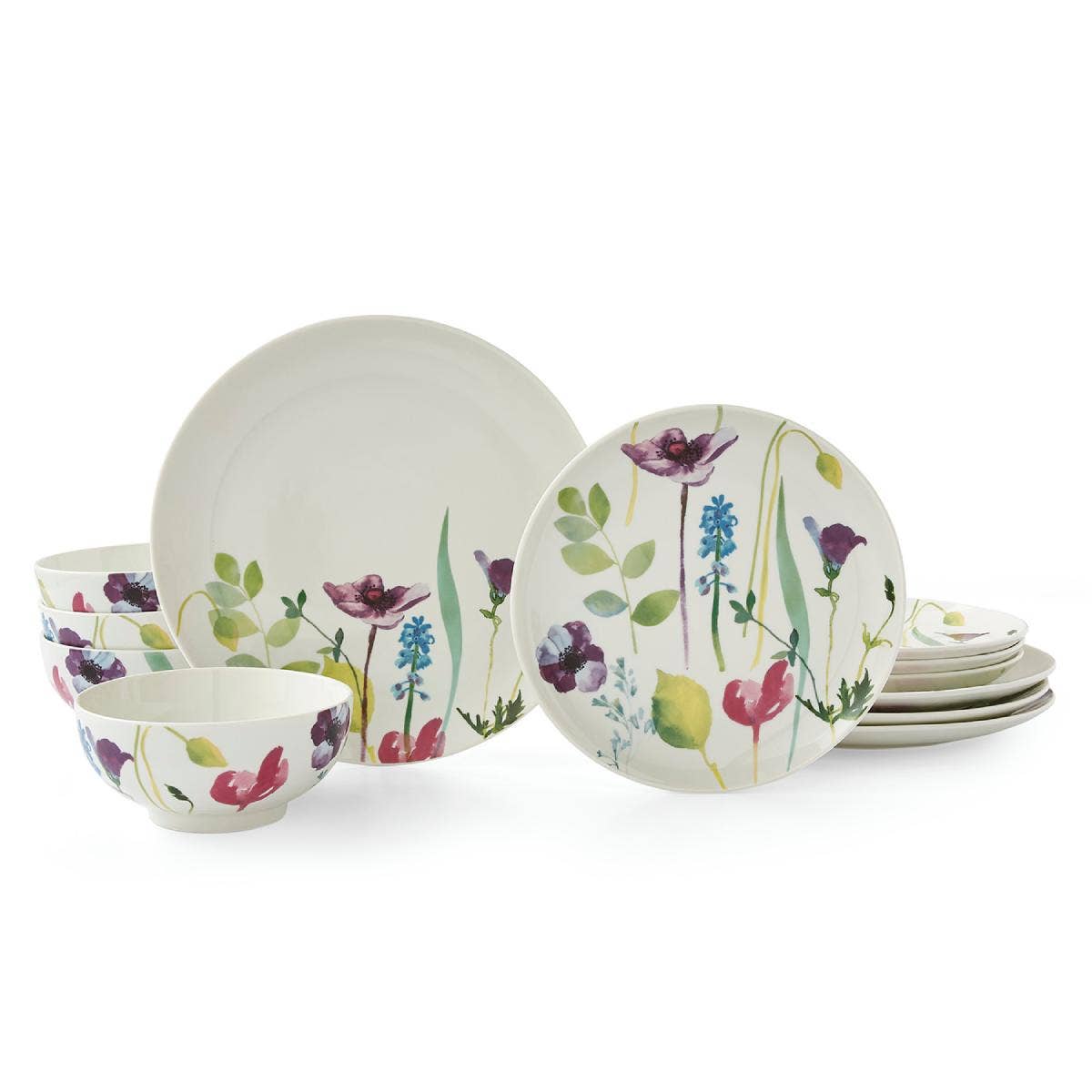 Water Garden (Pre-Order Range) 12 Piece Set 4 x 27.5cm/10.5" Plate, 4 x 22.5cm/8.5" Plate, 4 x 15cm/5.75" Bowl Boxed Set