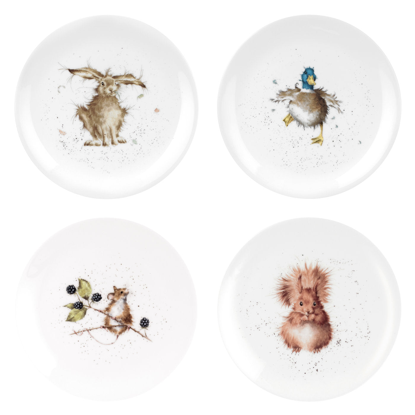 Wrendale Designs Coupe Plates - Set of 4 (Duck, Mouse, Hare, Squirrel) 21cm Set of 4
