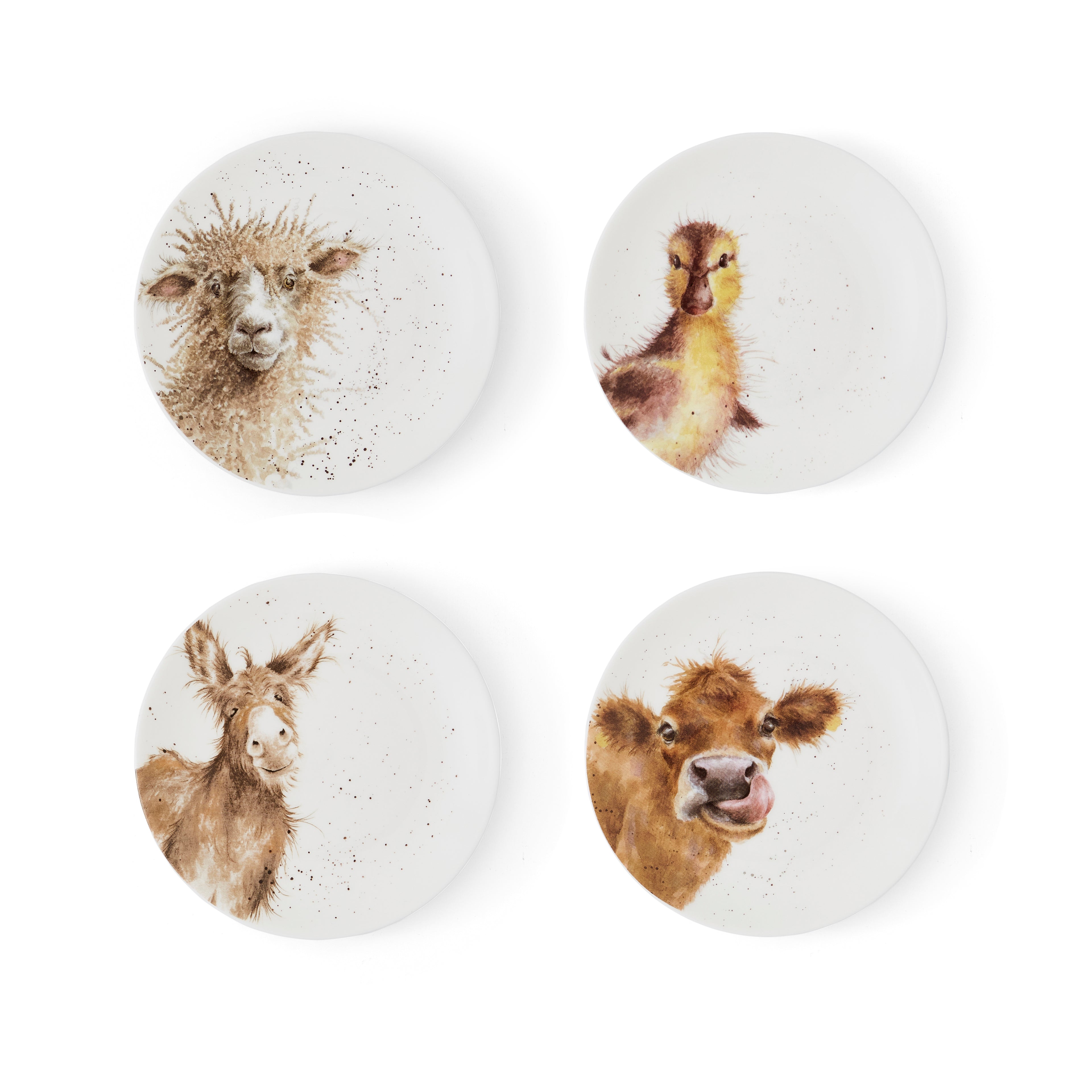 Wrendale Designs Coupe Plates - Set of 4 (Sheep, Duckling, Donkey, Cow) 16.5cm Boxed Set