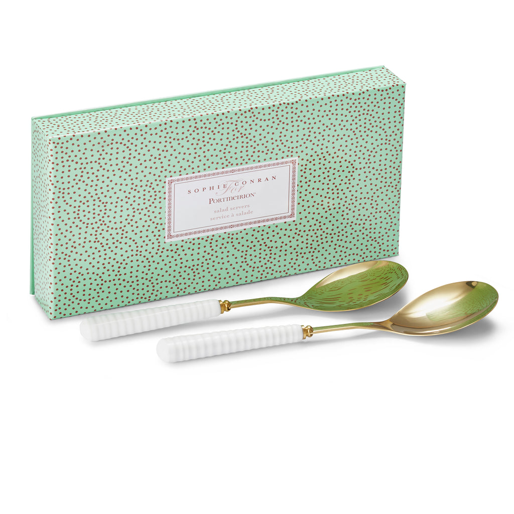 Sophie Conran for Portmeirion Salad Servers (pair spoons) w Gold Metal 25cm Boxed Set