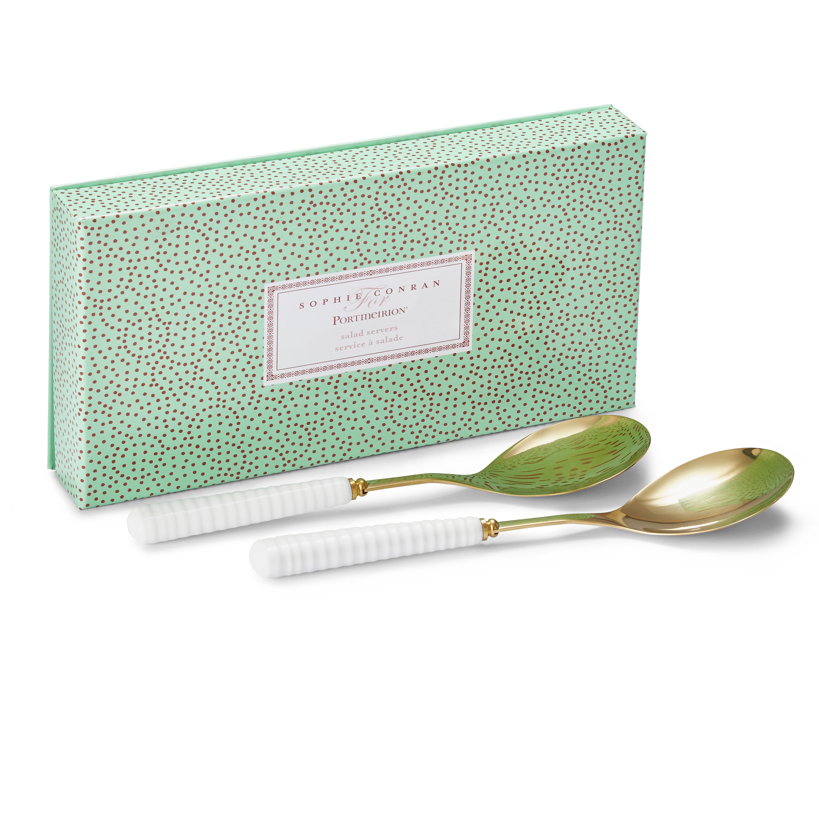 Sophie Conran for Portmeirion Salad Servers (pair spoons) w Gold Metal 25cm Boxed Set