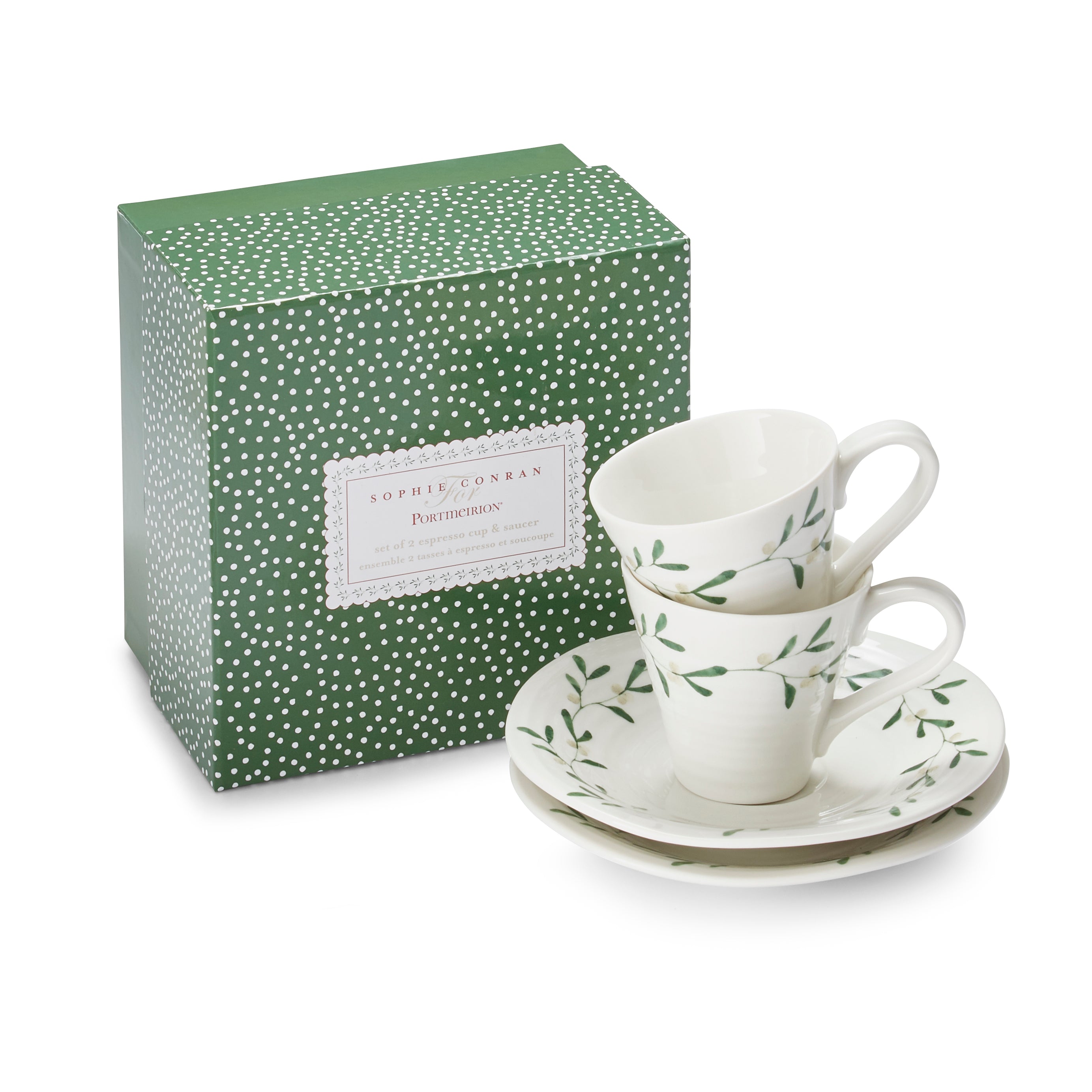 Sophie Conran for Portmeirion Mistletoe Espresso Cup & Saucer - Set of 2 0.08L Boxed Set