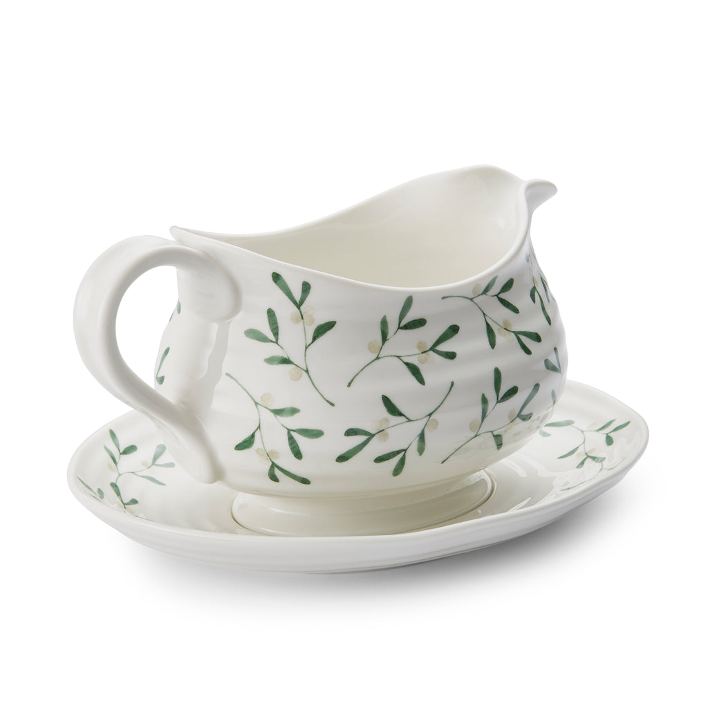 Sophie Conran for Portmeirion Mistletoe Sauce Boat & Stand Sauce Boat - 0.55L, Stand - 22cm Boxed Set