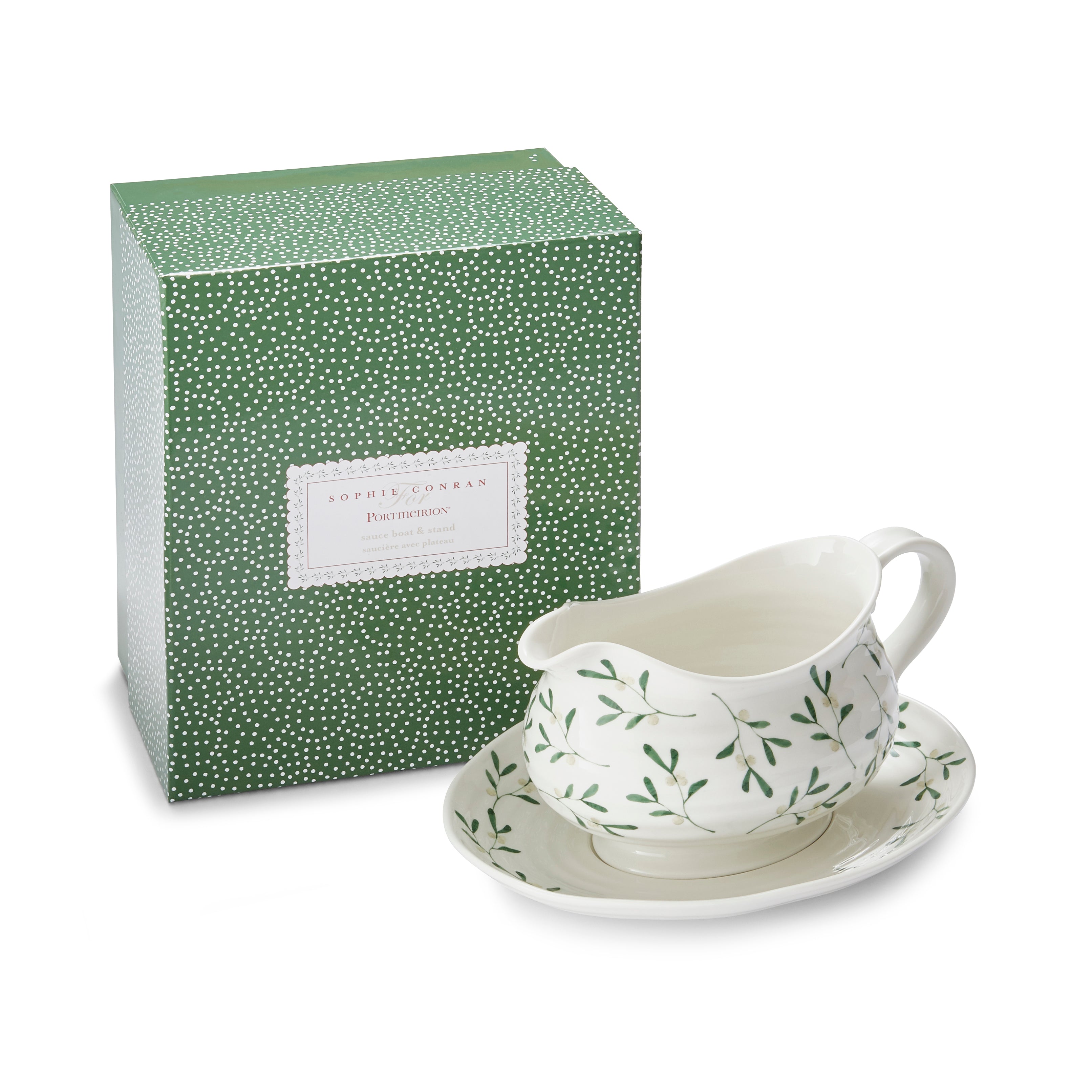 Sophie Conran for Portmeirion Mistletoe Sauce Boat & Stand Sauce Boat - 0.55L, Stand - 22cm Boxed Set