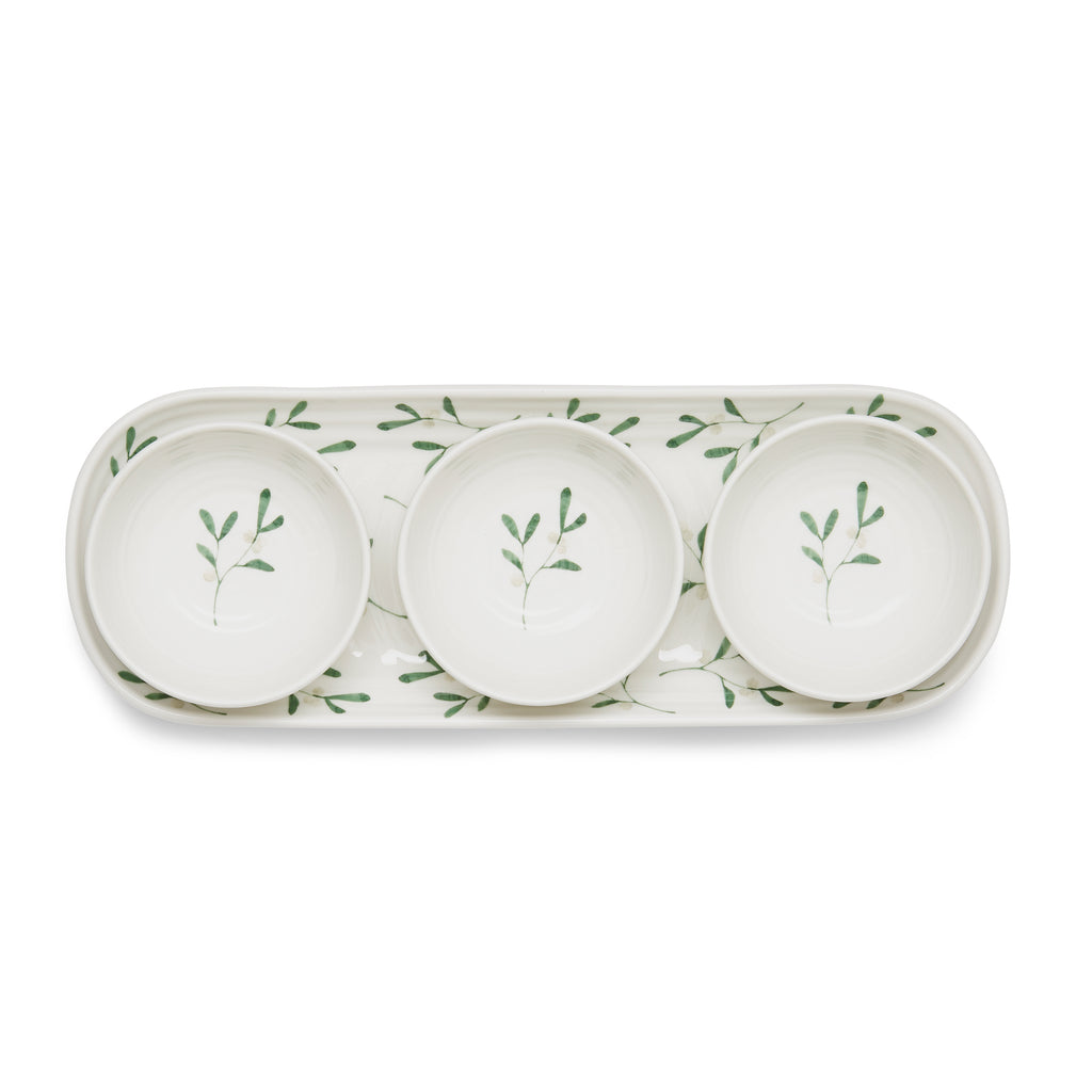 Sophie Conran for Portmeirion Mistletoe 3 Bowl & Tray Set Tray 27.5 x 10cm, Bowls 8cm Boxed Set