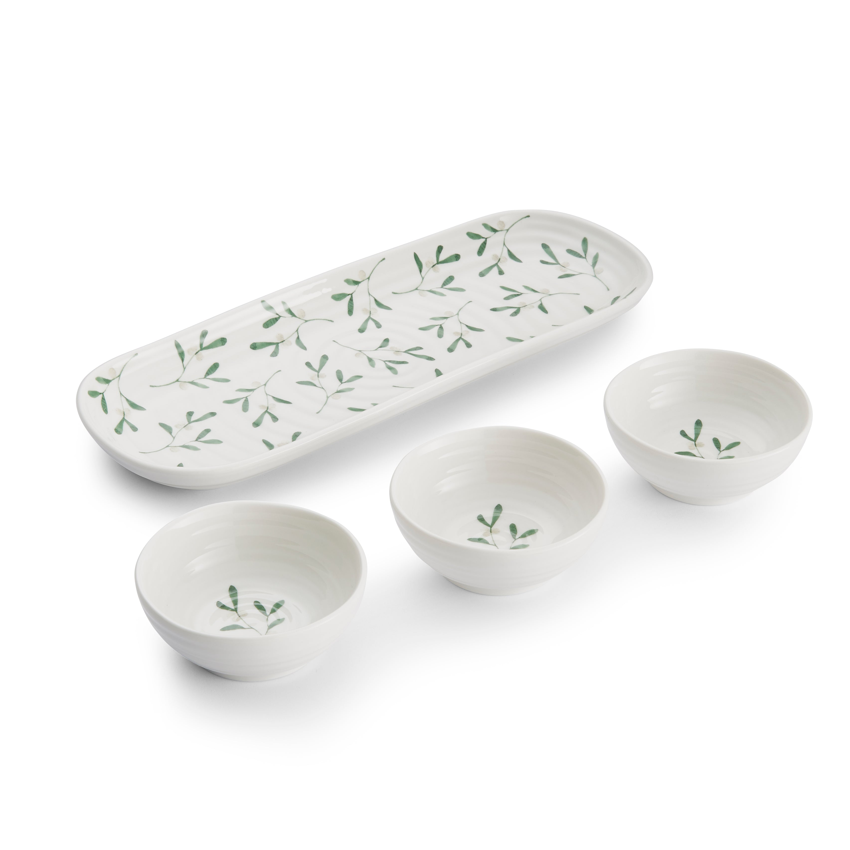 Sophie Conran for Portmeirion Mistletoe 3 Bowl & Tray Set Tray 27.5 x 10cm, Bowls 8cm Boxed Set