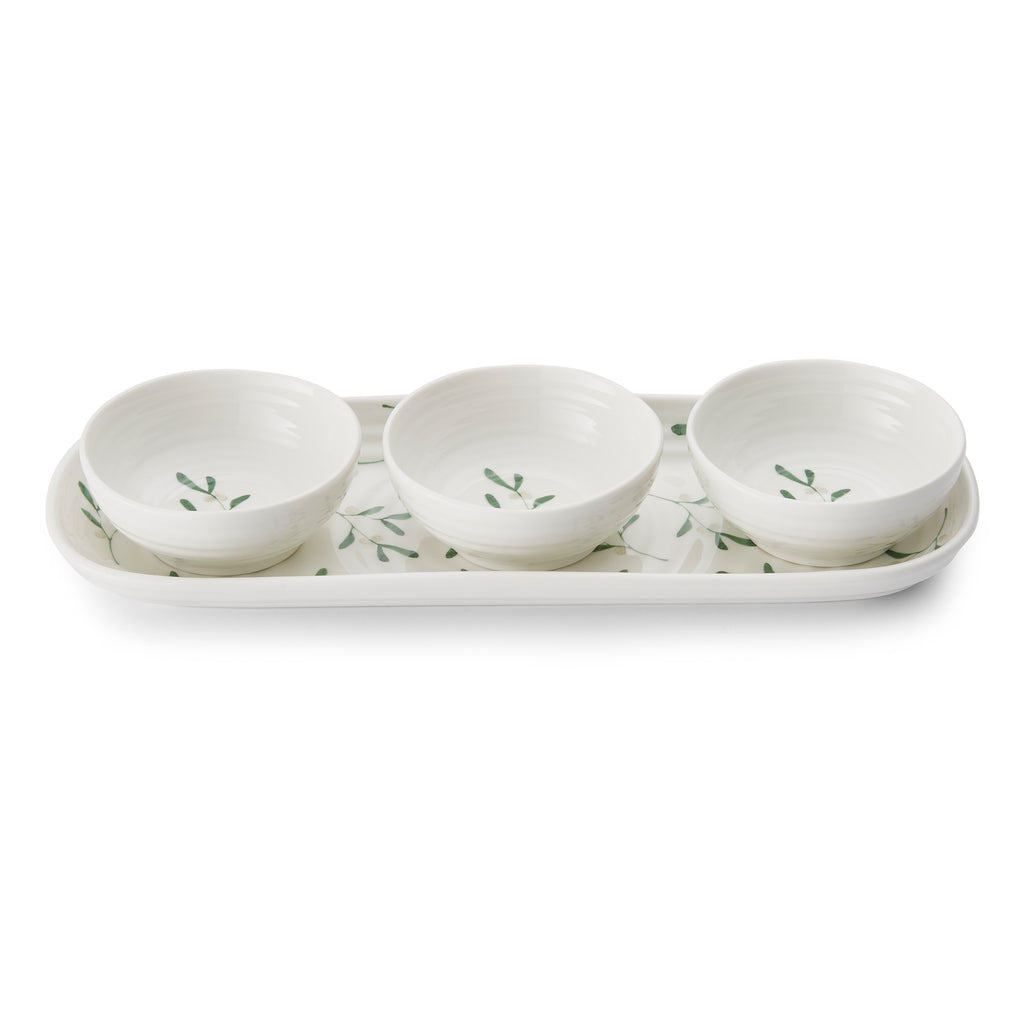 Sophie Conran for Portmeirion Mistletoe 3 Bowl & Tray Set Tray 27.5 x 10cm, Bowls 8cm Boxed Set