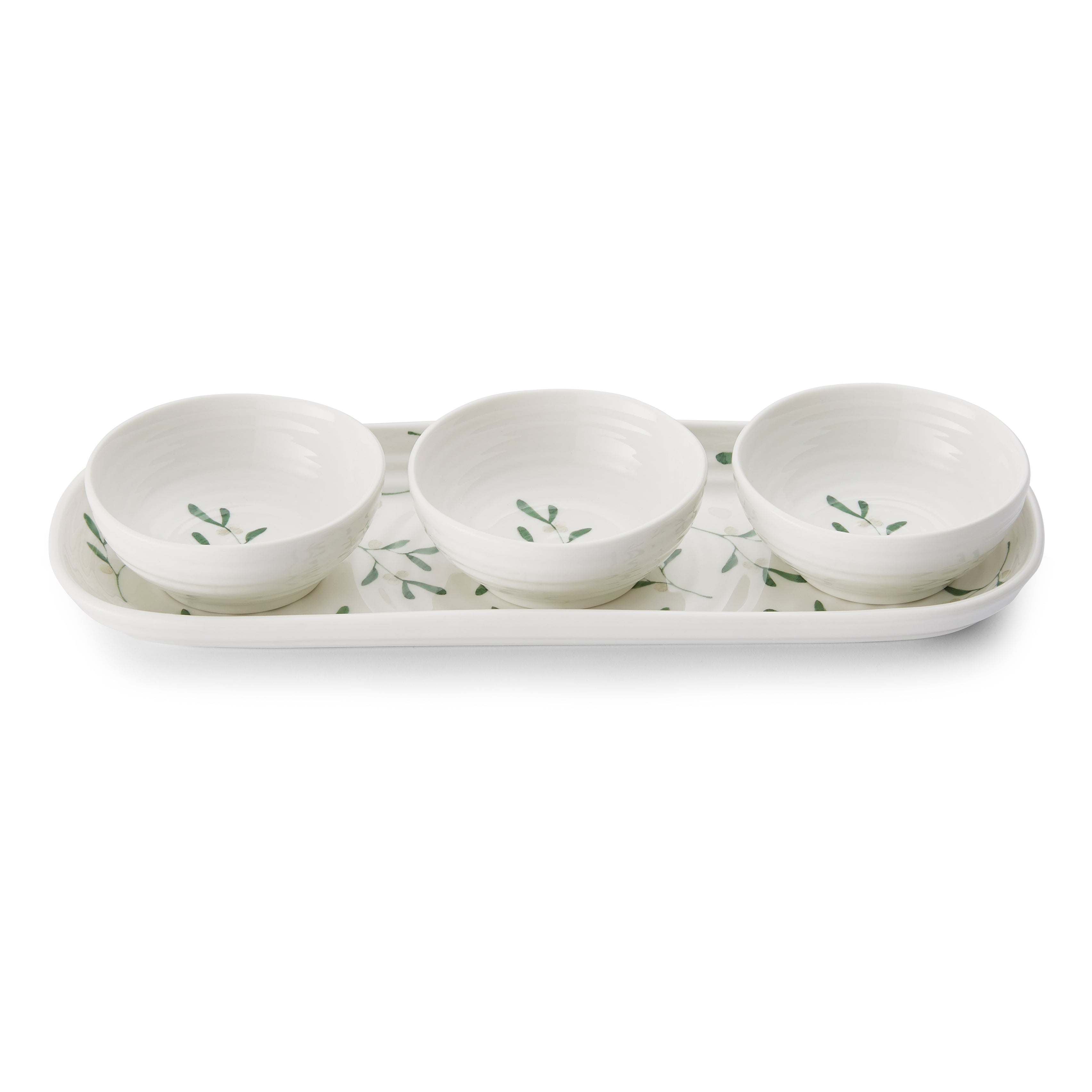 Sophie Conran for Portmeirion Mistletoe 3 Bowl & Tray Set Tray 27.5 x 10cm, Bowls 8cm Boxed Set