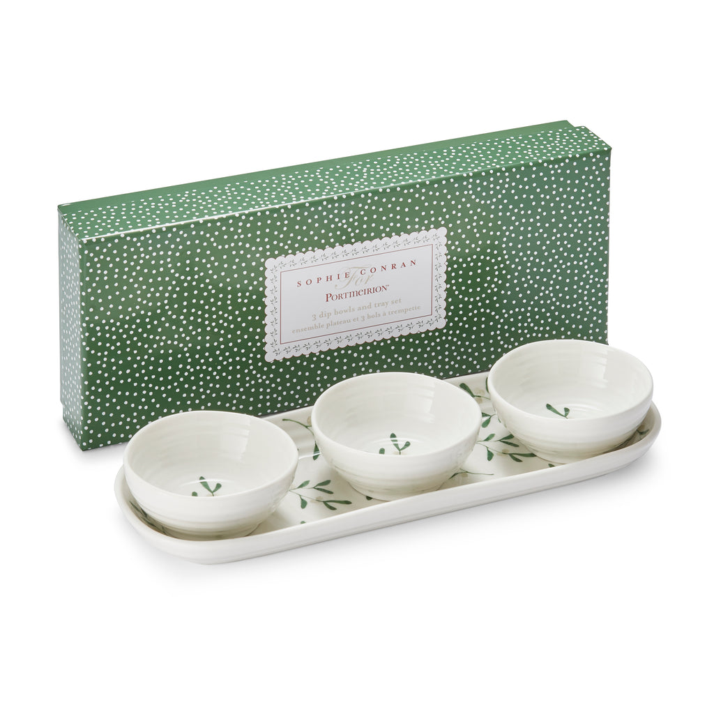 Sophie Conran for Portmeirion Mistletoe 3 Bowl & Tray Set Tray 27.5 x 10cm, Bowls 8cm Boxed Set