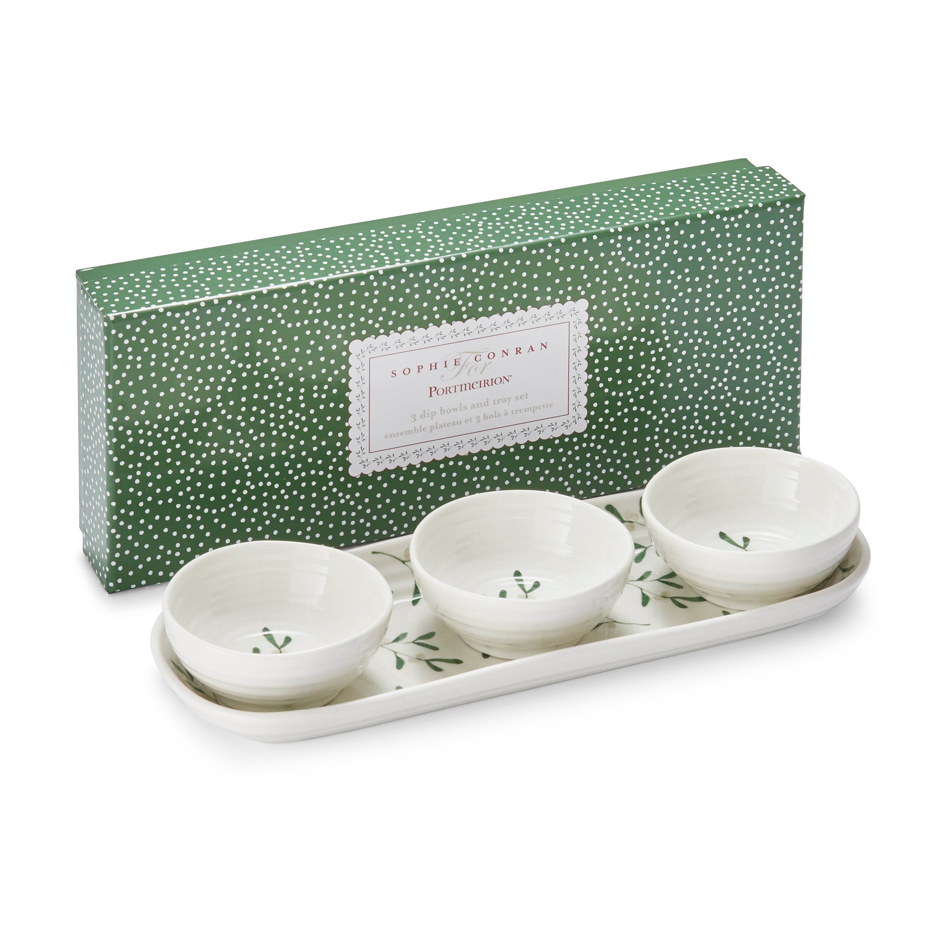 Sophie Conran for Portmeirion Mistletoe 3 Bowl & Tray Set Tray 27.5 x 10cm, Bowls 8cm Boxed Set