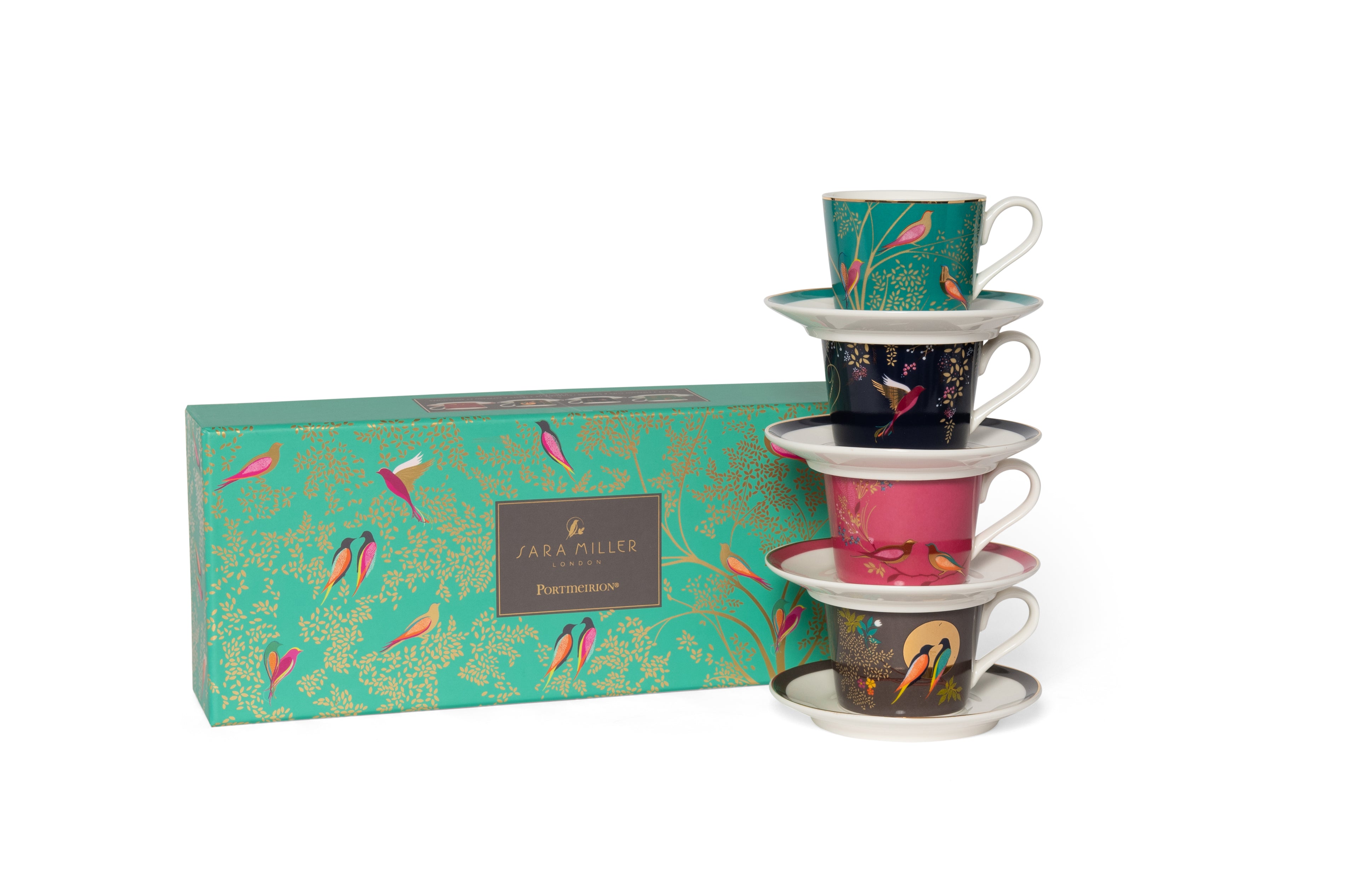 Sara Miller London Artisanne Noir Collection Espresso Cup & Saucer - Set of 4 0.11L Boxed Set