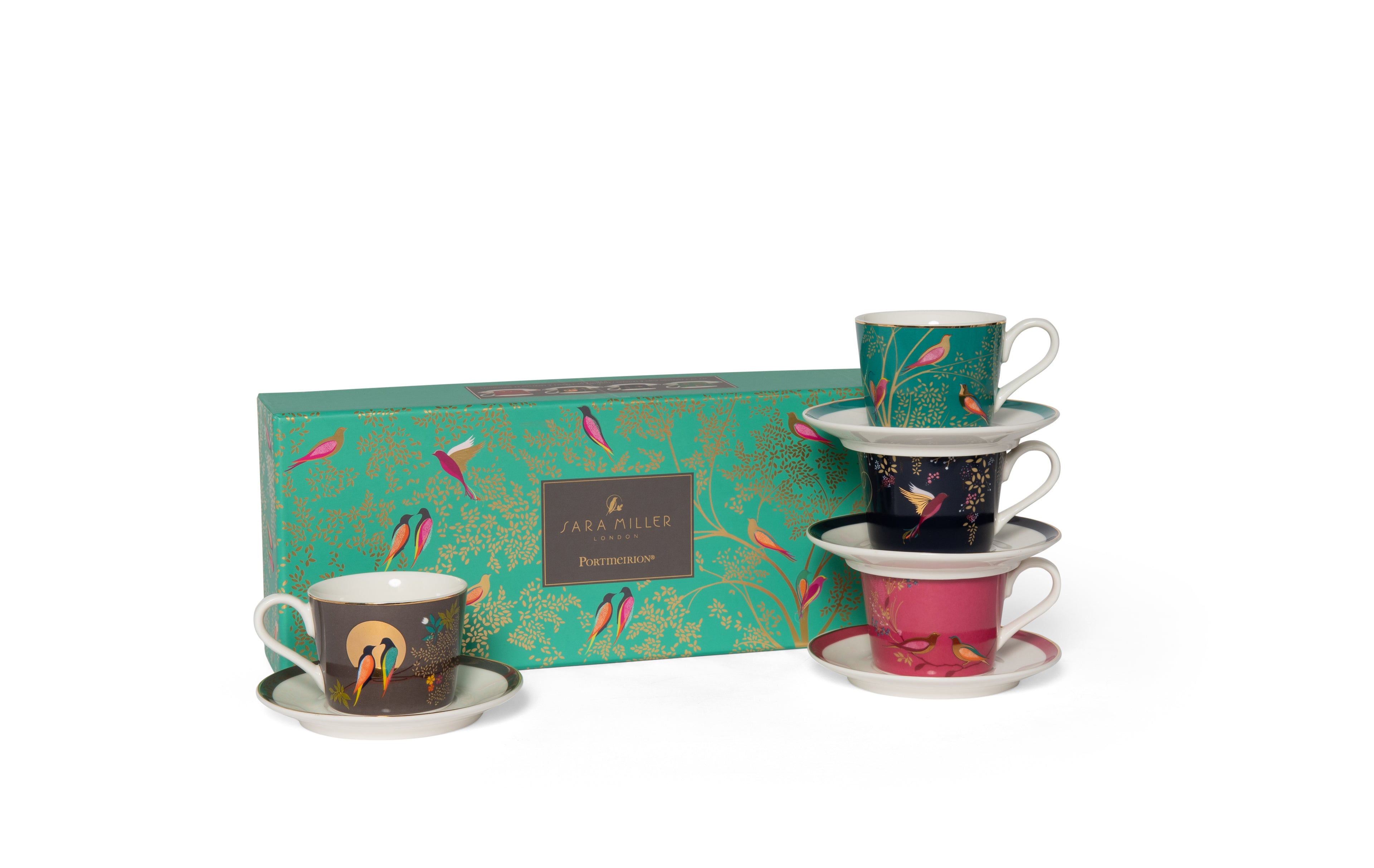 Sara Miller London Artisanne Noir Collection Espresso Cup & Saucer - Set of 4 0.11L Boxed Set