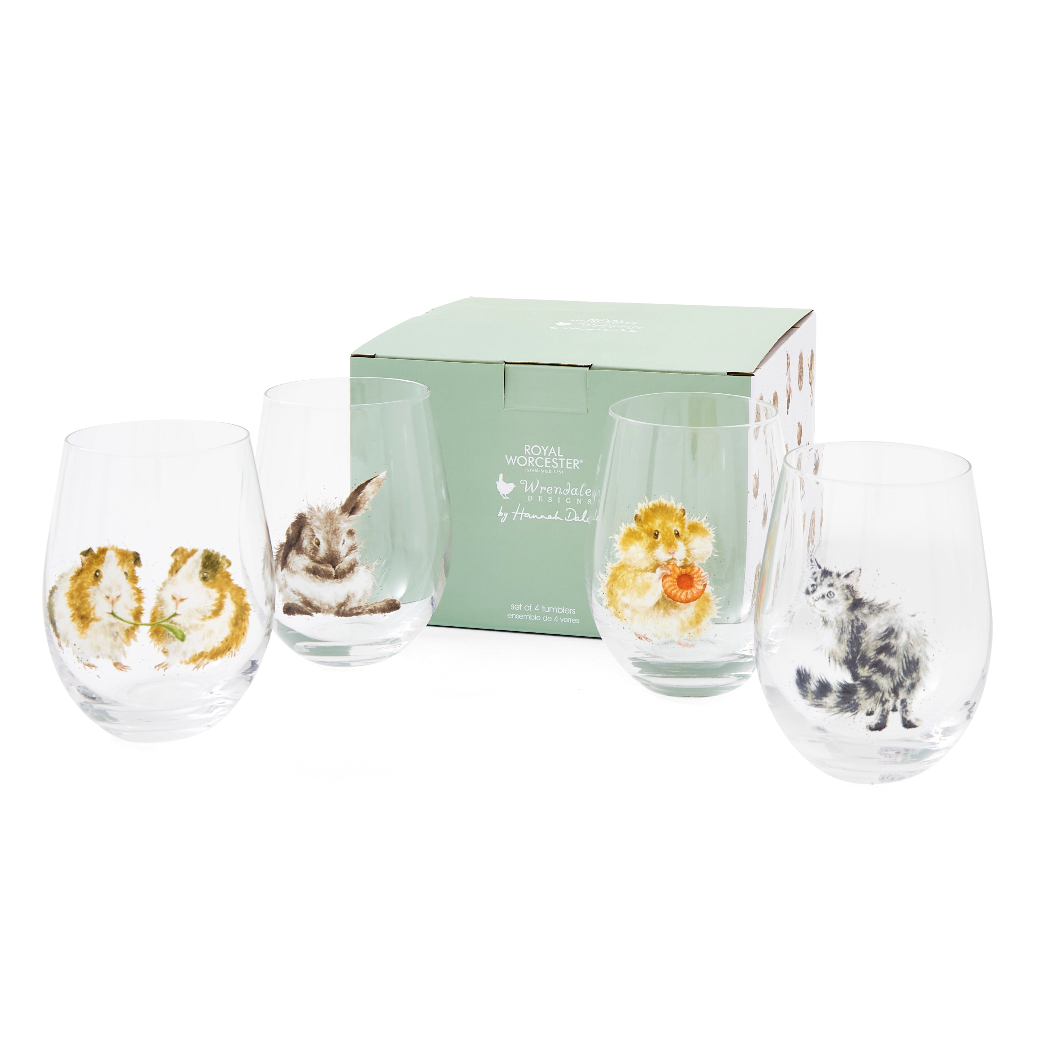 Wrendale Designs Tumblers - Set of 4 - Assorted Domestic Animals 550ml Boxed Set