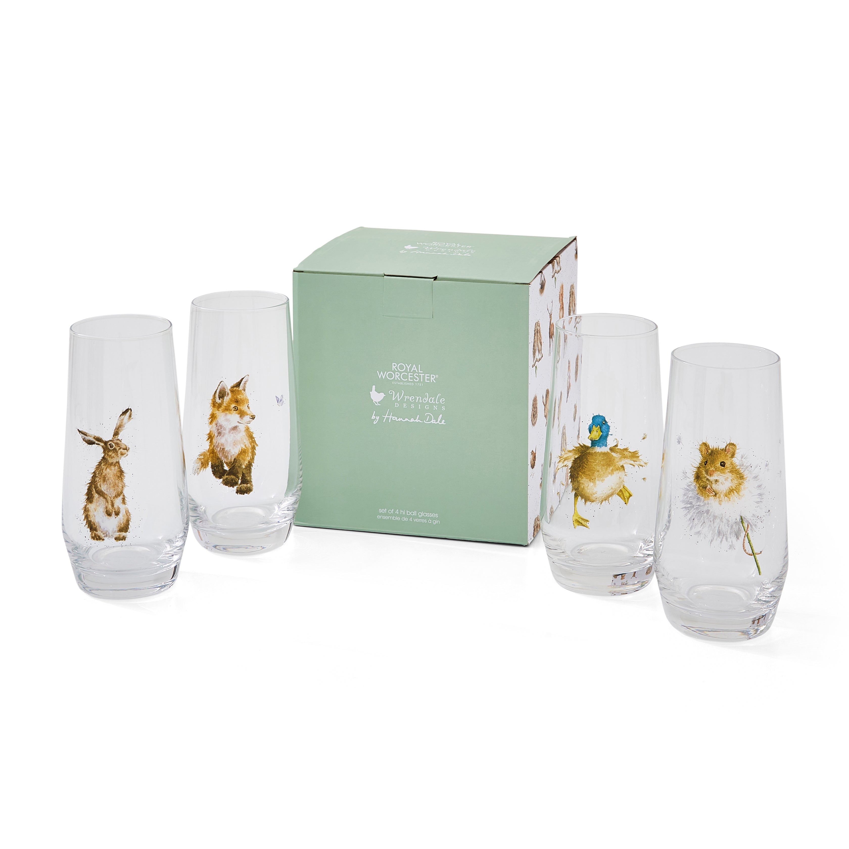 Wrendale Designs Hi Balls - Set of 4 - Assorted Country Animals 550ml Boxed Set