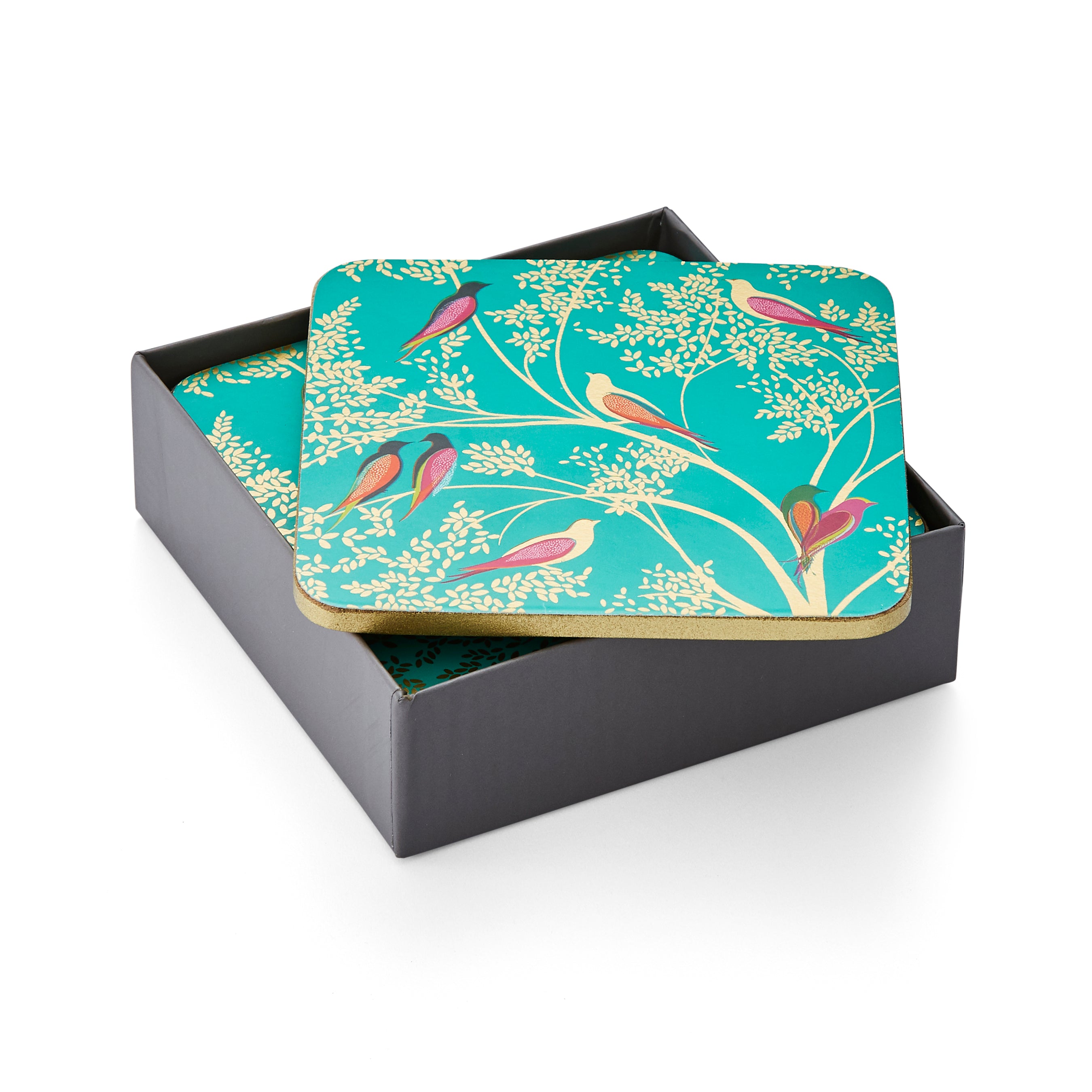 Sara Miller London Artisanne Noir Collection Chelsea Collection Coasters - Set of 6 - Green 10.5 x 10.5cm Boxed Set
