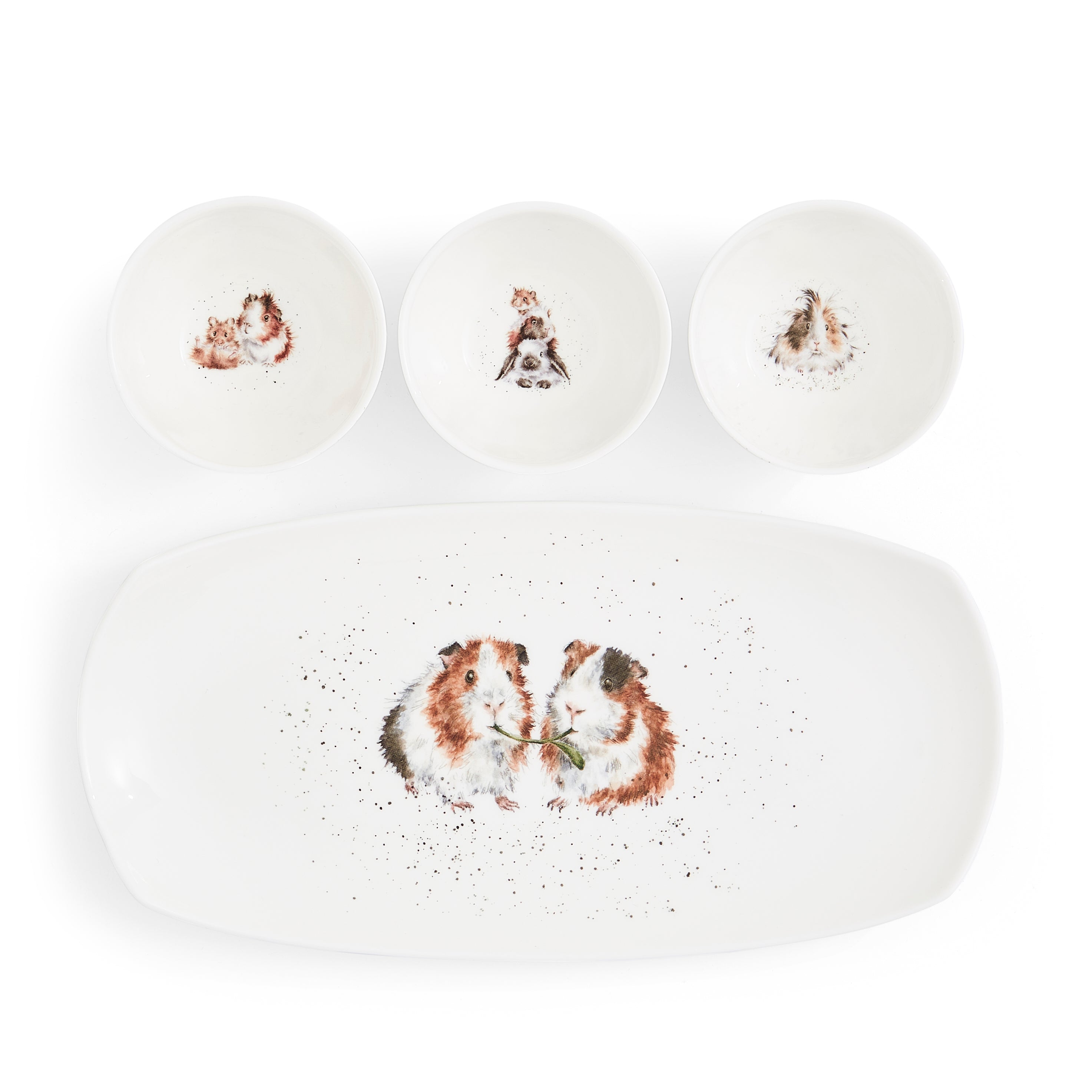 Wrendale Designs 3 Bowl and Tray Set (Guinea Pigs) Tray 30cm x 15cm
Bowl 9cm dia Boxed Set