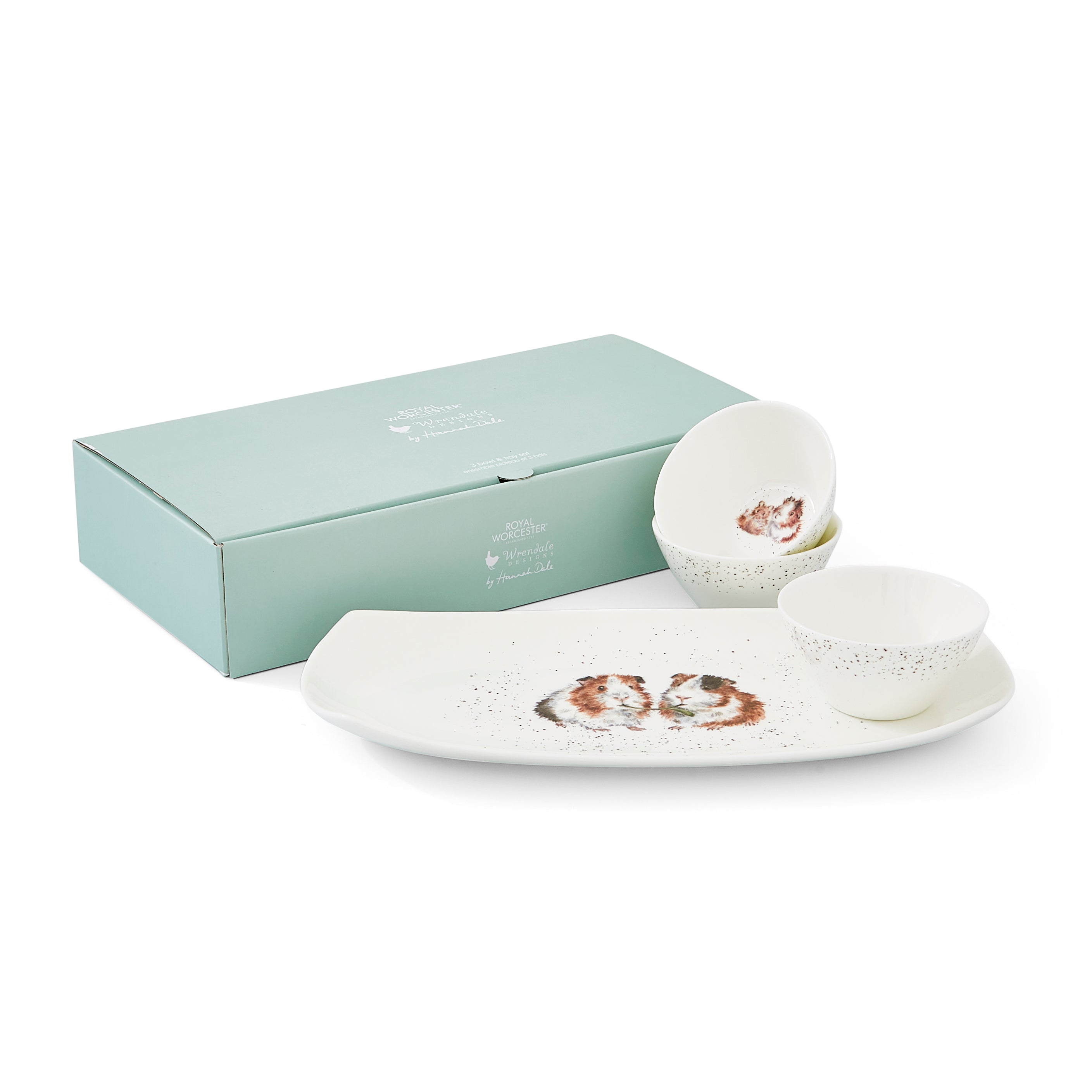 Wrendale Designs 3 Bowl and Tray Set (Guinea Pigs) Tray 30cm x 15cm
Bowl 9cm dia Boxed Set