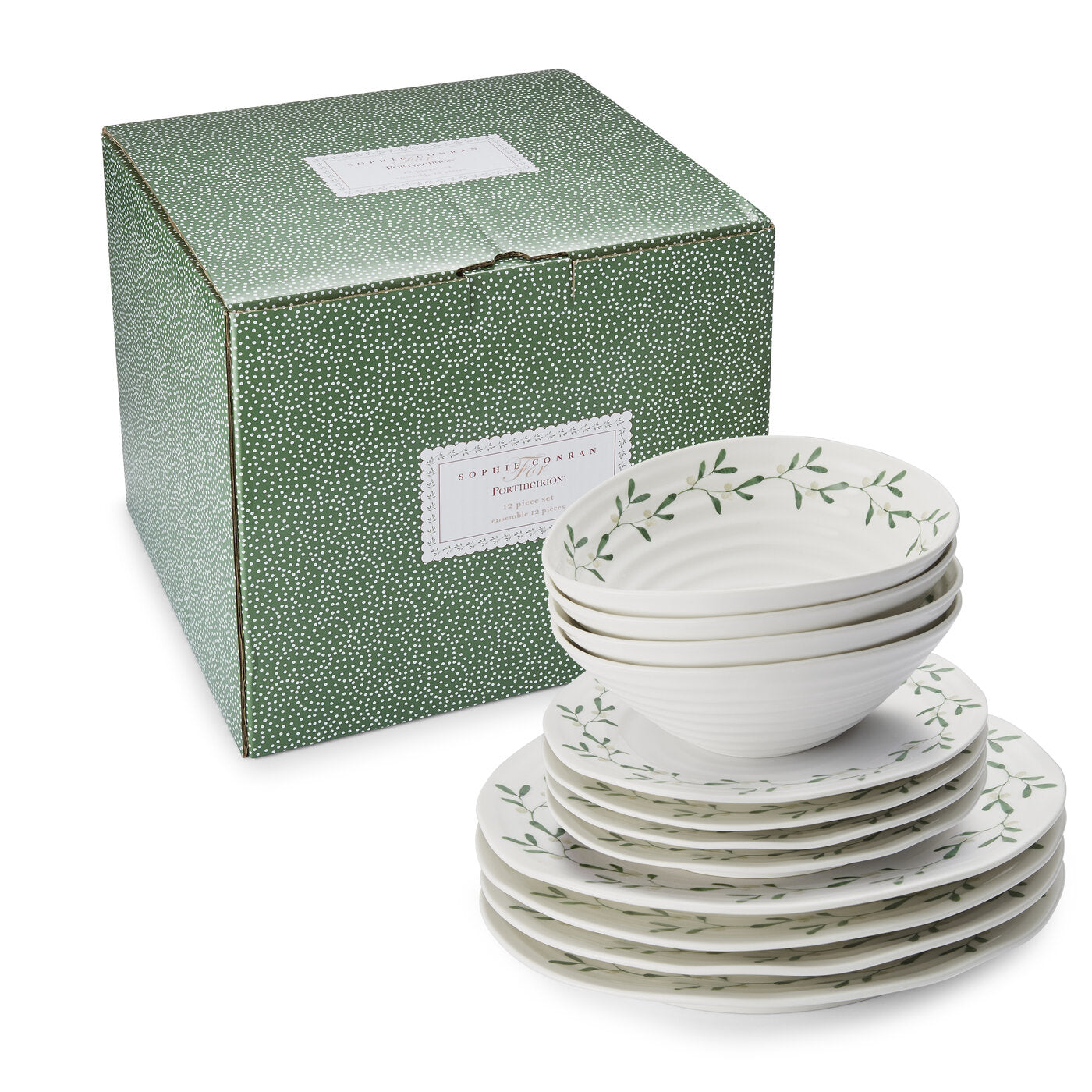 Sophie Conran for Portmeirion Mistletoe  12 Piece Set Plate 28cm, Plate 20cm,Bowl 19cm Boxed Set