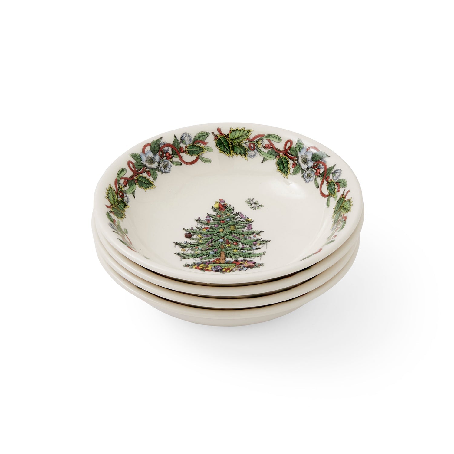 Christmas Tree Wreath  Set of 4 Small Cereal Bowls